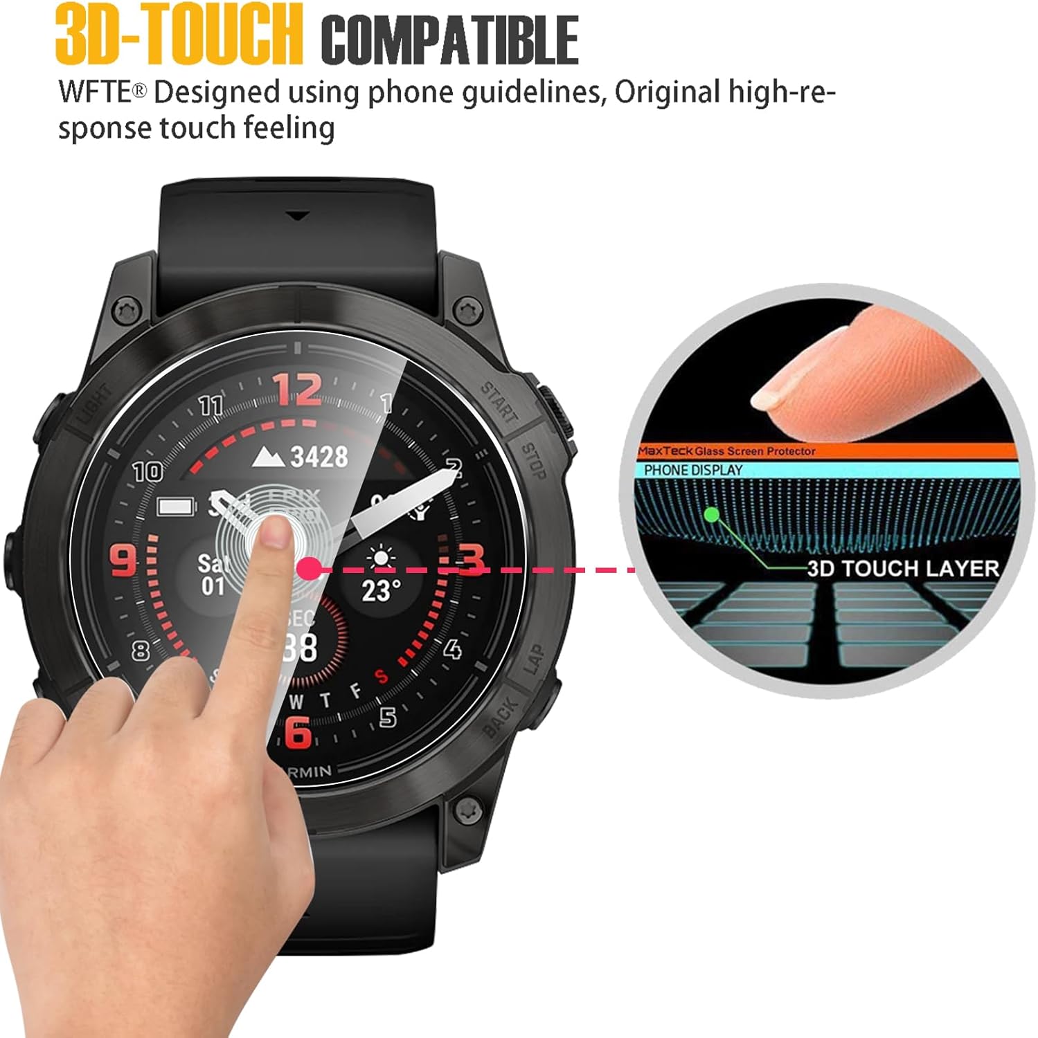 Detalle de WFTE 4-Pack Screen Protector for Garmin Epix Gen 2 (47mm) tempered glass
