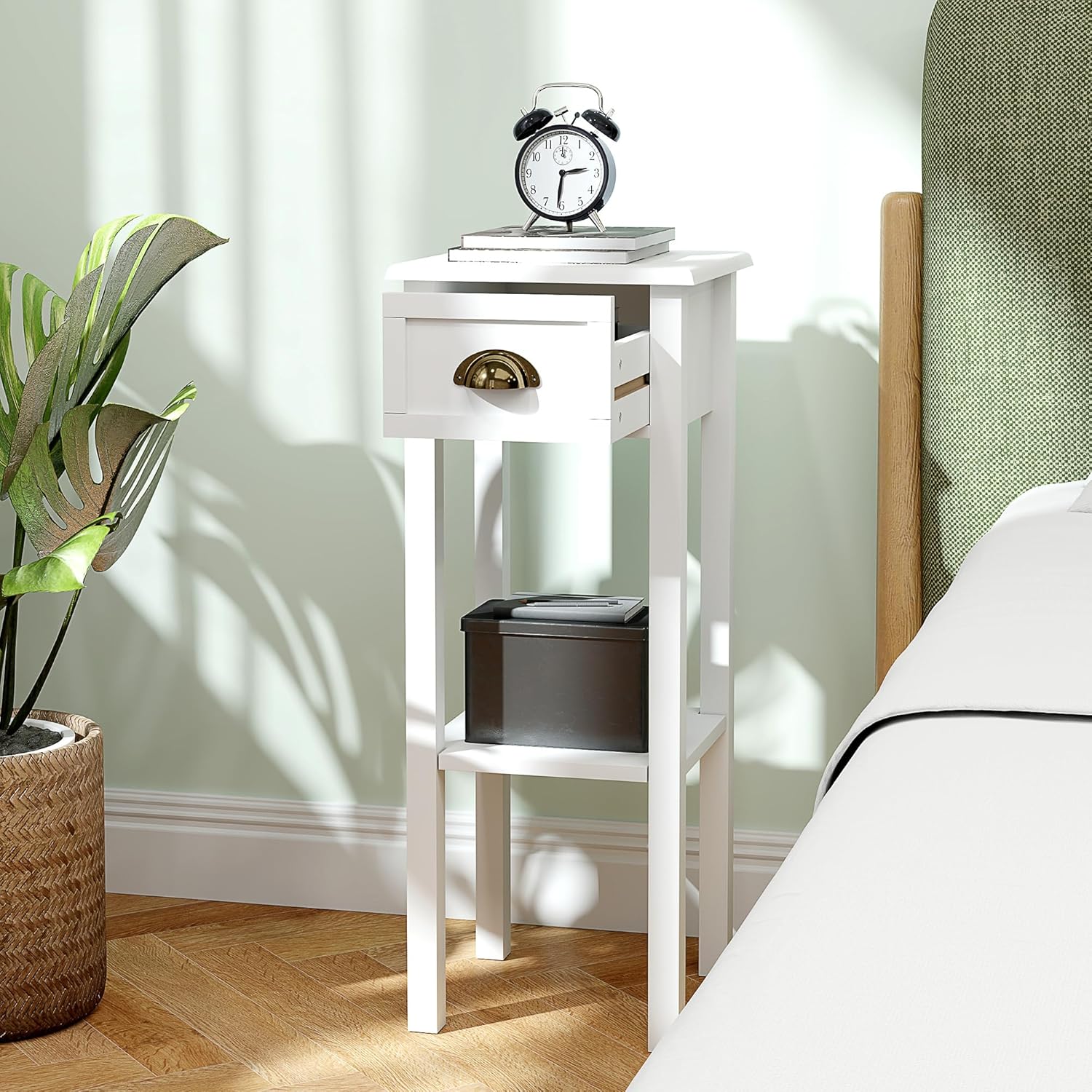 Thumbnail 6 de HOMCOM lot de 2 tables d’appoint avec tiroir et étagère inférieure (style sophistiqué), blanc