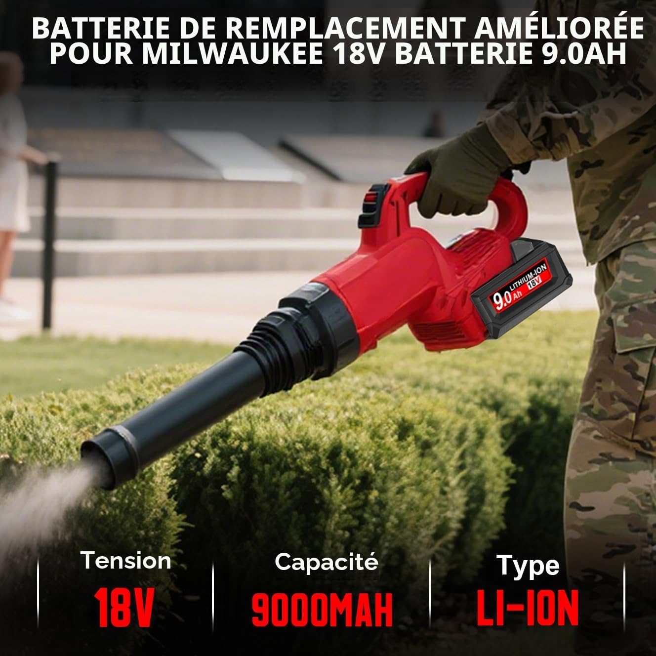 Detalle 2 de POWTREE 2 x 9,0 Ah accu voor Milwaukee M18, 18 V met ledindicator