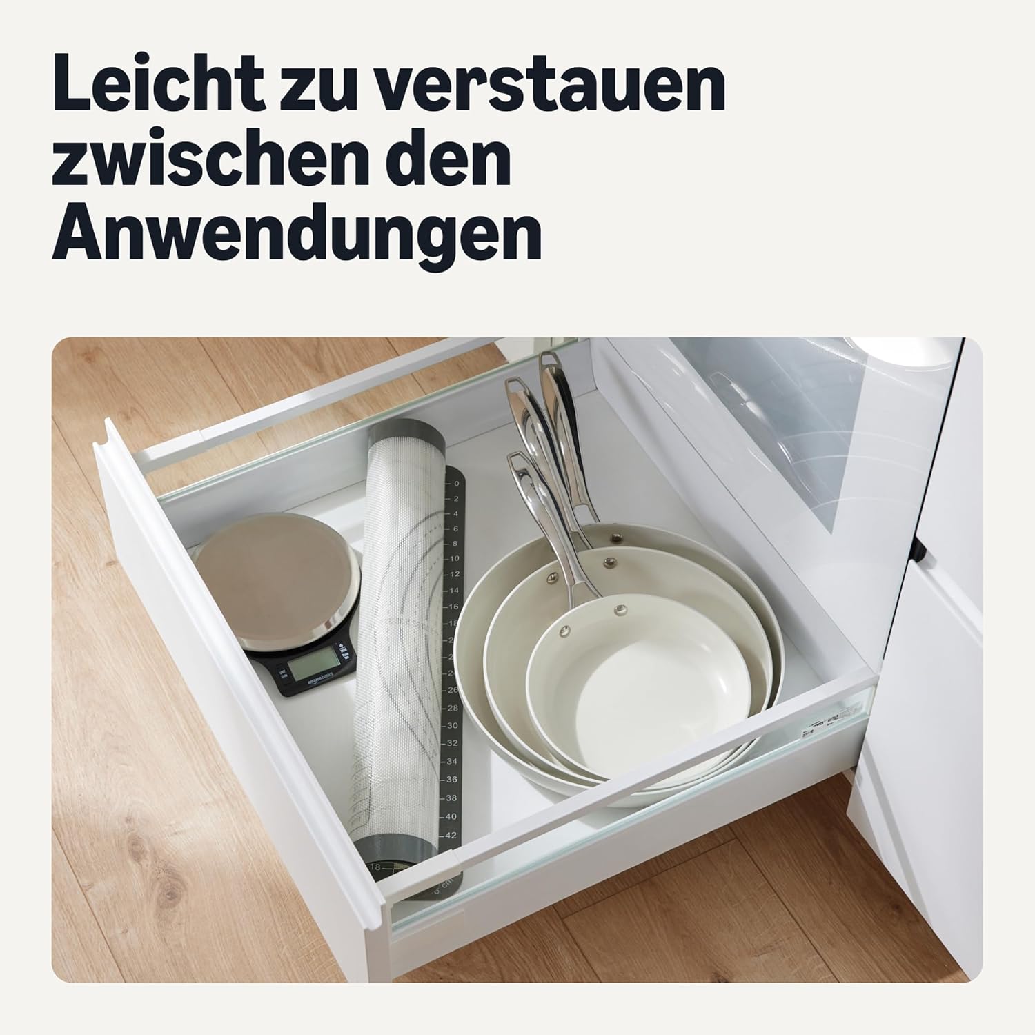 Thumbnail 4 de Amazon Basics Antihaft-Keramikkochgeschirr, 3-Teiliges Set – spülmaschinenfest, induktionsgeeignet, Leinengrau
