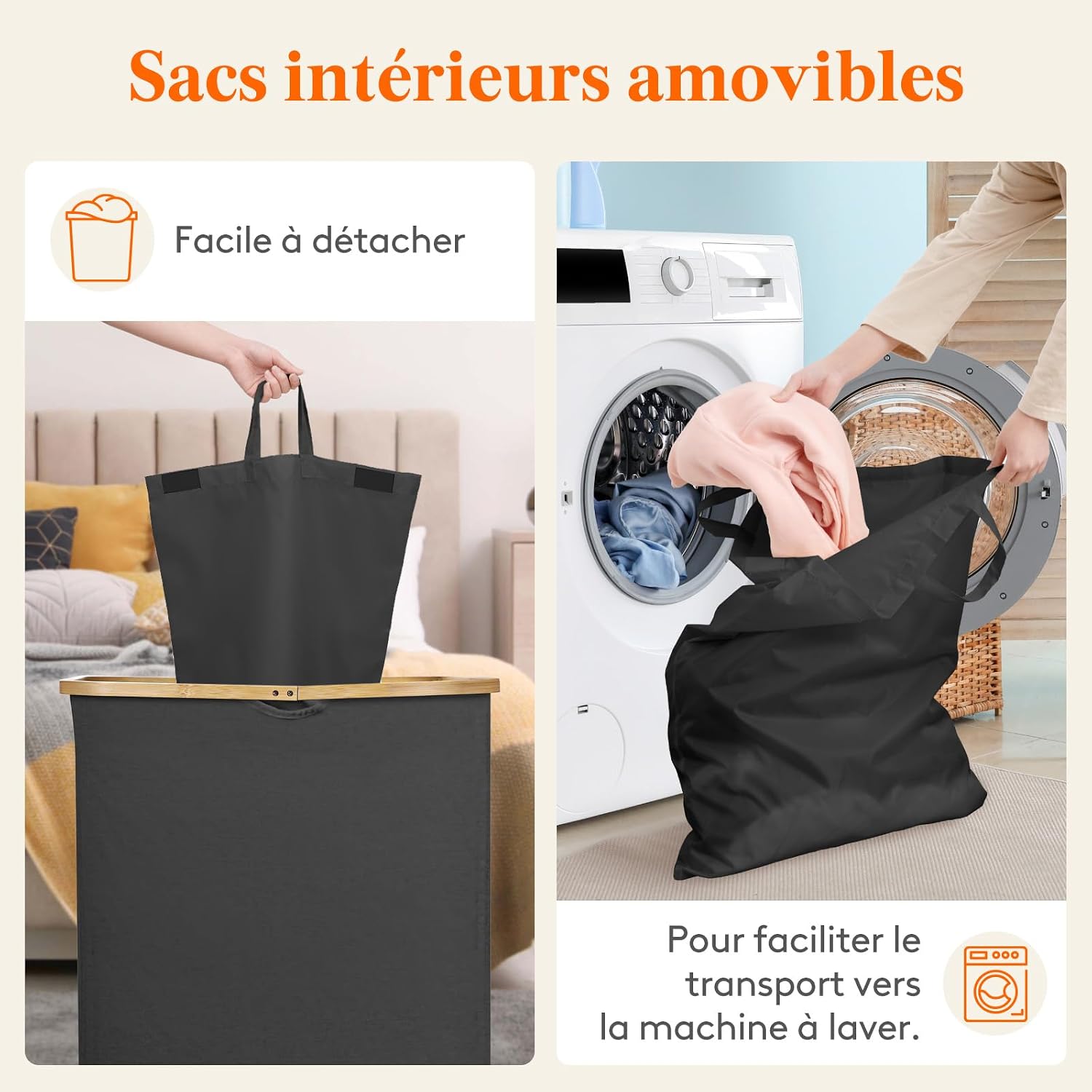 Detalle de Lifewit 23156 wasmand van 150 liter met 3 uitneembare zakken