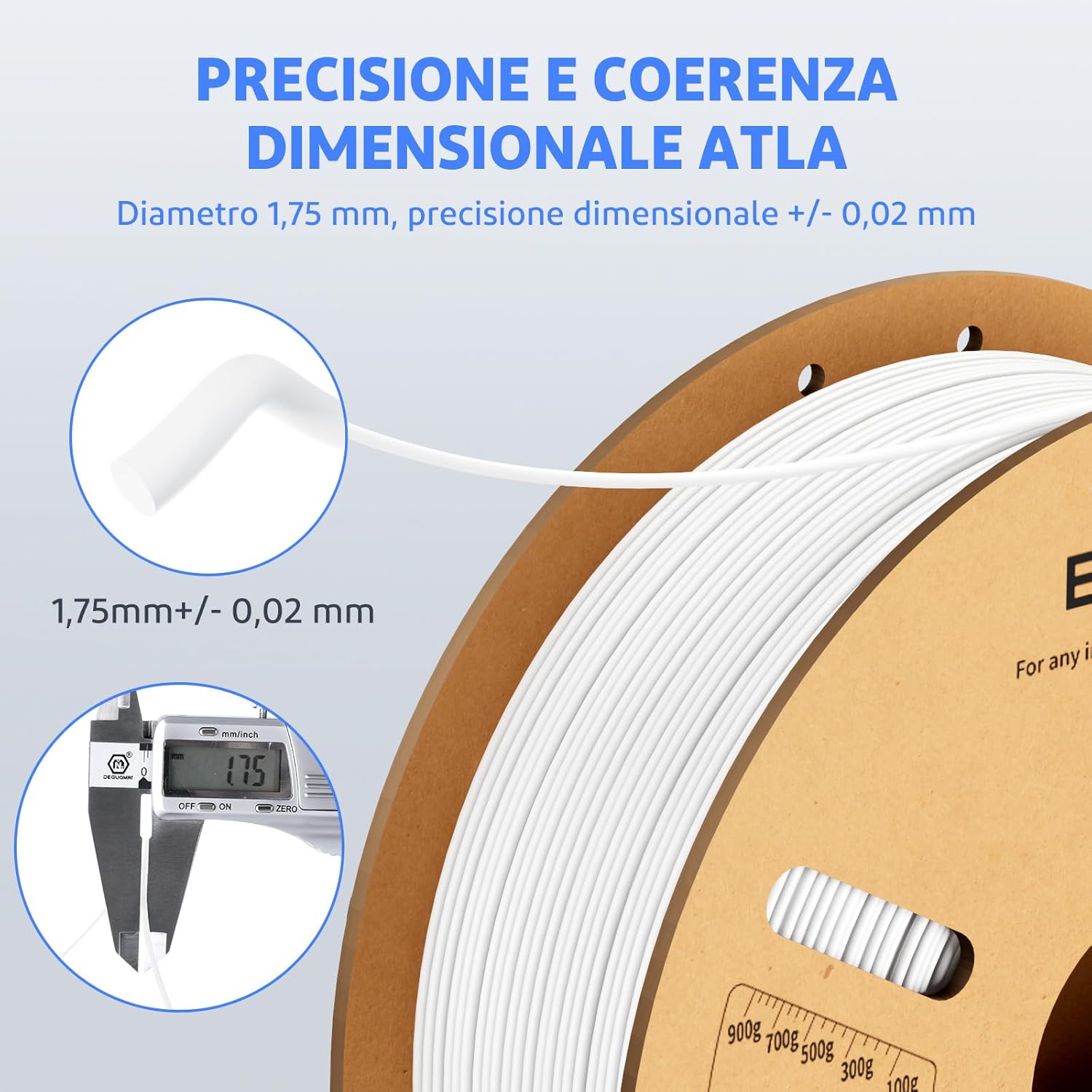 Thumbnail 2 de ELEGOO PLA+ 1,75 mm Bianco 2 kg filamento per stampanti 3D 🖨️