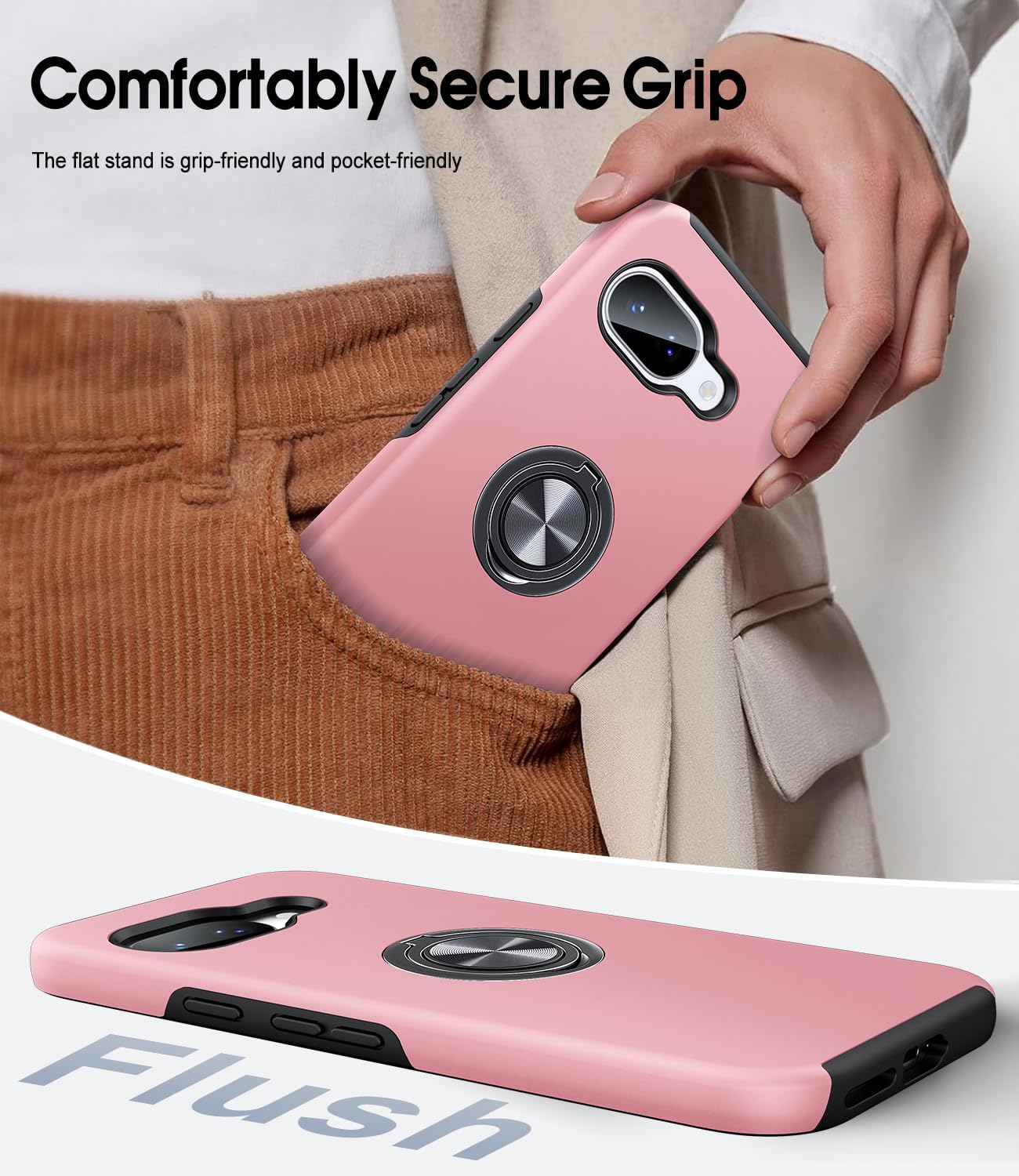 Thumbnail 6 de AOUIA 360° Metal Ring Stand Case (2-pack tempered glass screen protectors) for Google Pixel 9A, Pink