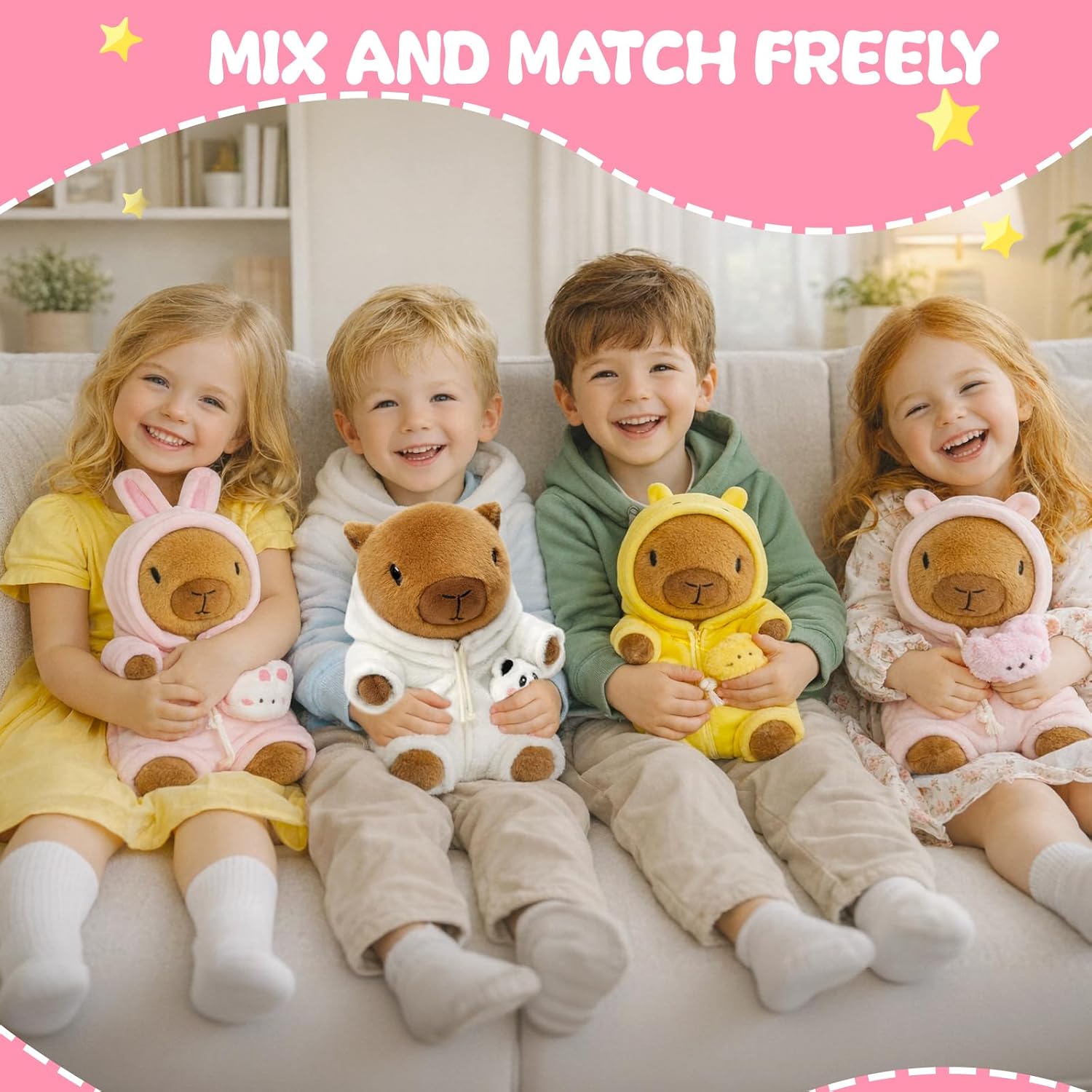 Detalle 2 de TITQWOP 9-pc Capybara Plush Set – Adorable Dress-Up Plush for Kids