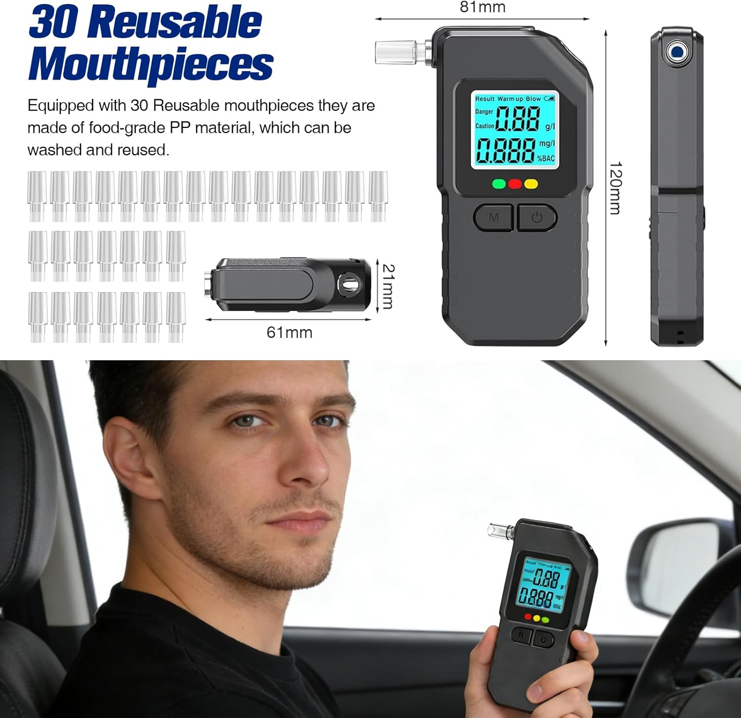 Thumbnail 4 de IGRARK Breathalyzer with LCD display and memory function (30 mouthpieces) for home, personal and professional checks