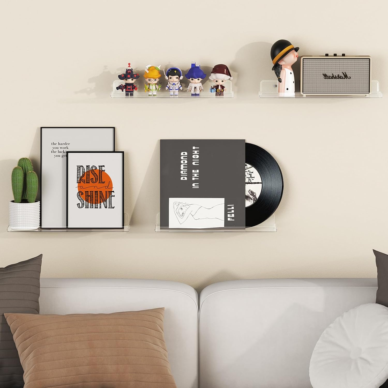 Detalle de Lifewit 23119 Acrylic Floating Shelves, 8-Pack, Clear Wall Display