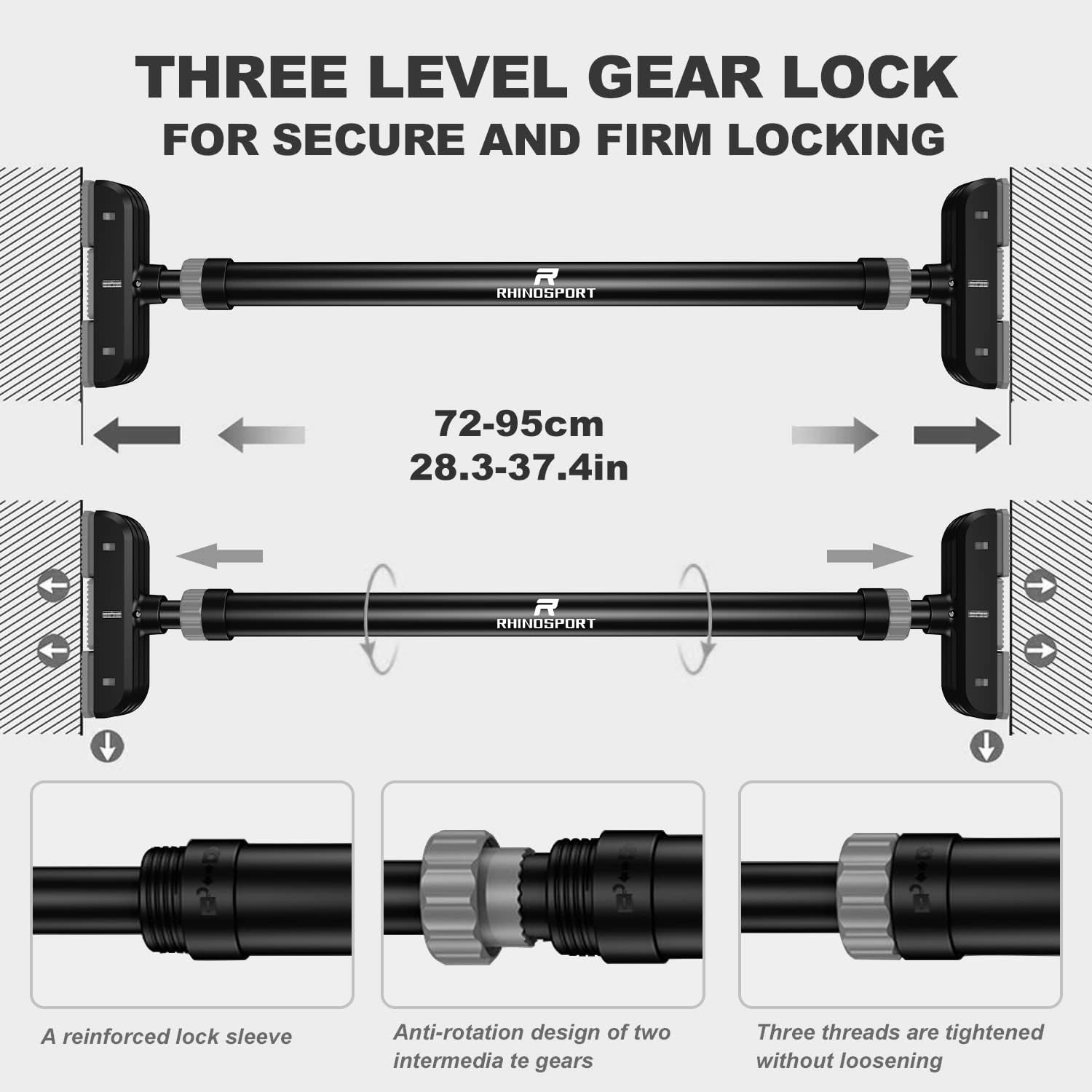 Detalle de RHINOSPORT Door Pull Up Bar 72โ95 cm ๐ช