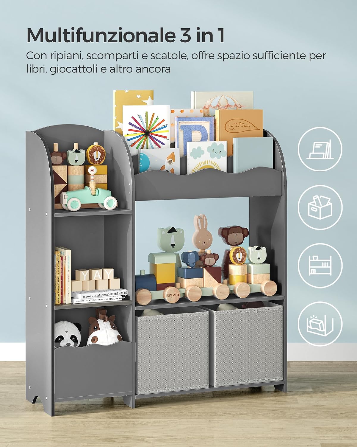 Detalle de SONGMICS Scaffale per Giocattoli 3 in 1: Libreria per Bambini GKR042G01, grigio tortora