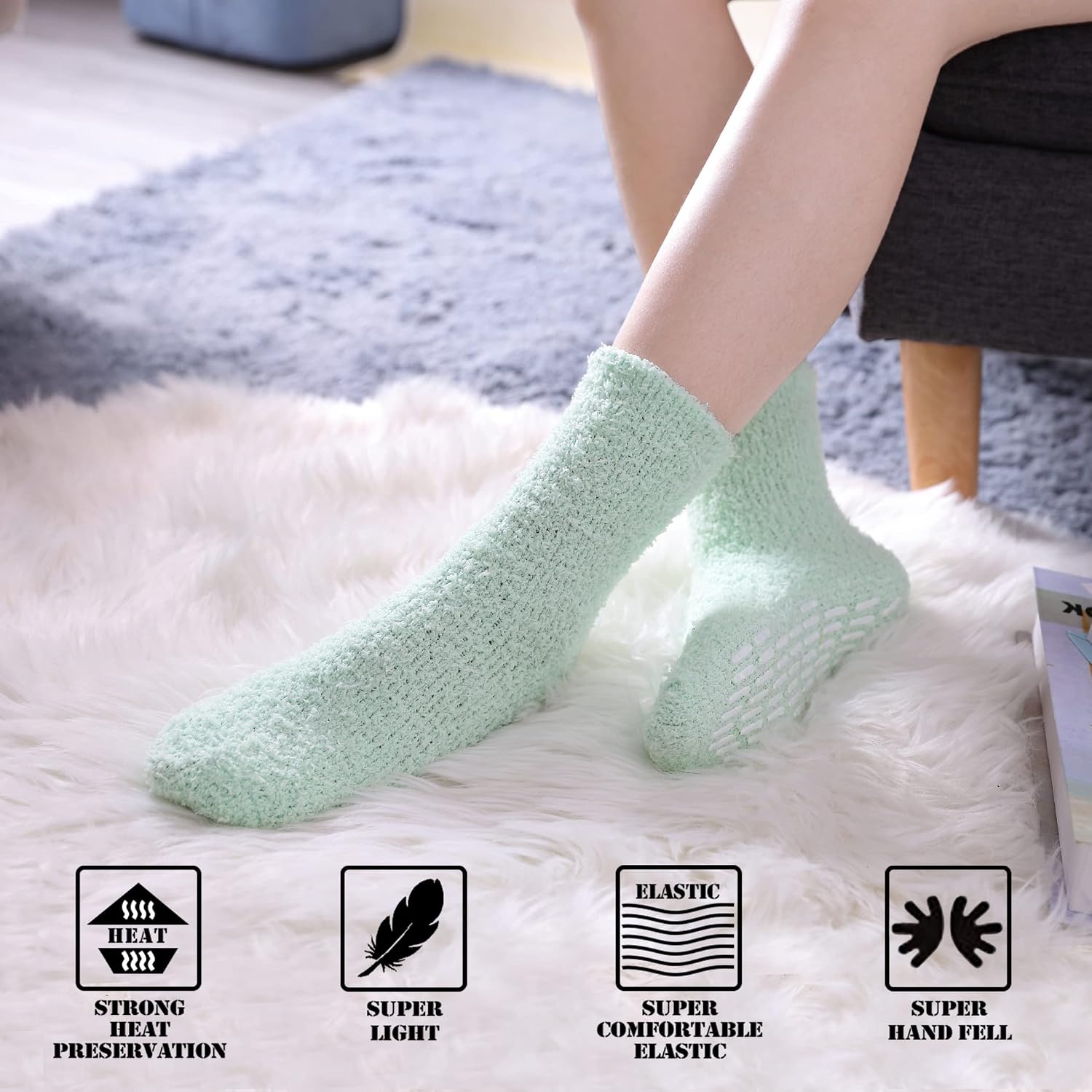 Detalle 1 de FNOVCO Fuzzy Slipper Socks for Women, Warm Plush Fabric and Non-Slip Grips