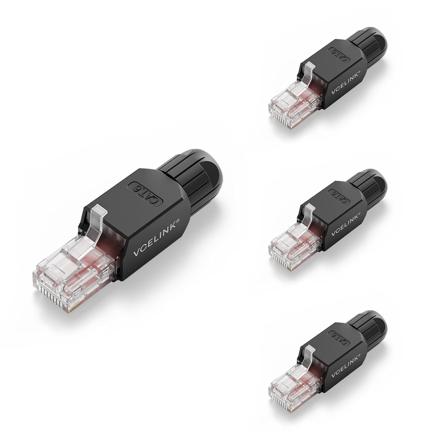 Imagen de VCELINK Cat6 Tool-Free RJ45 Connectors (4-Pack) – 1000 Mbps, 250 MHz, Gold-Plated en OfertitasTOP