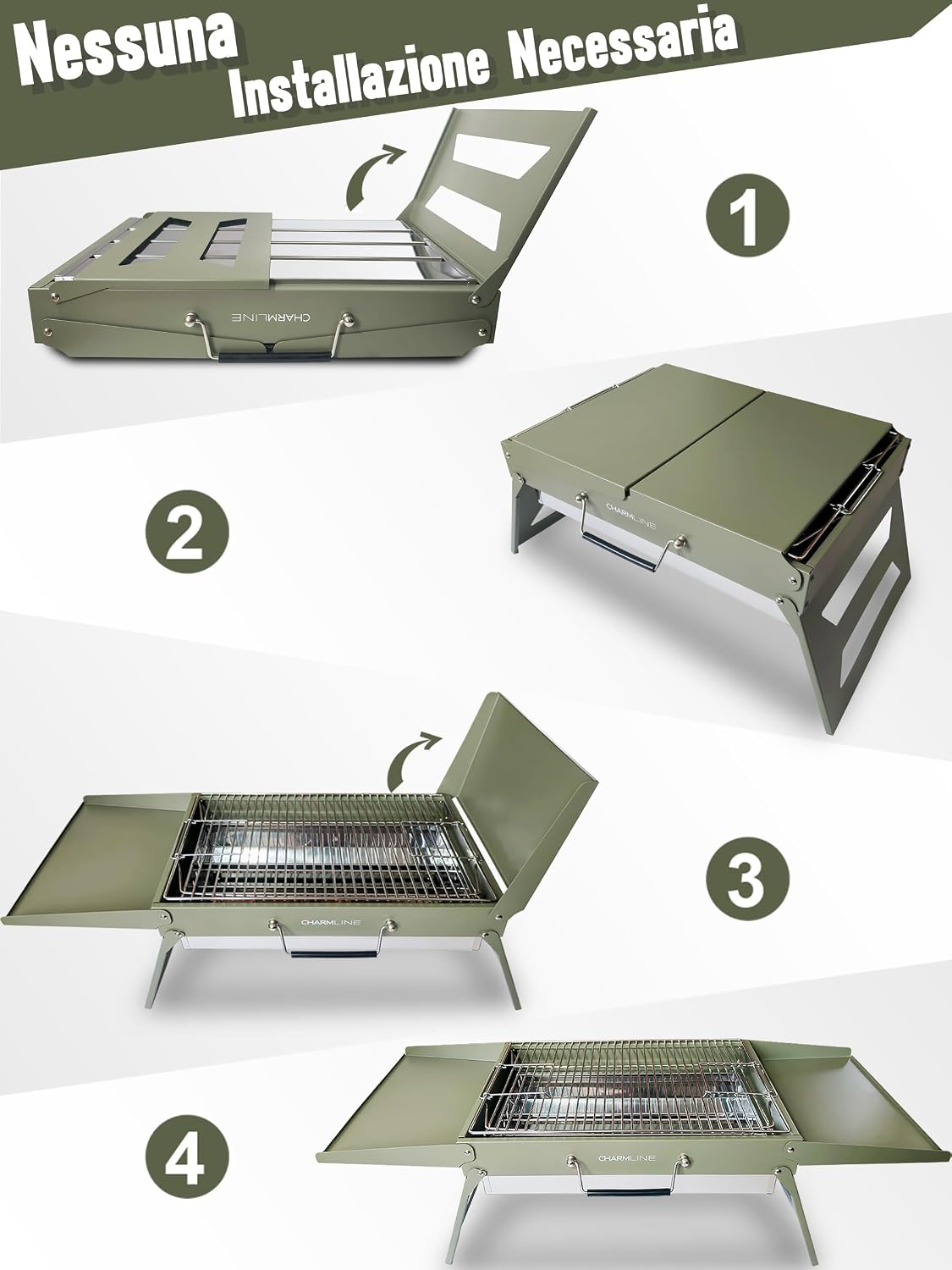 Detalle de Charmline barbecue portatile da tavolo in carbonella 51x35 cm verde