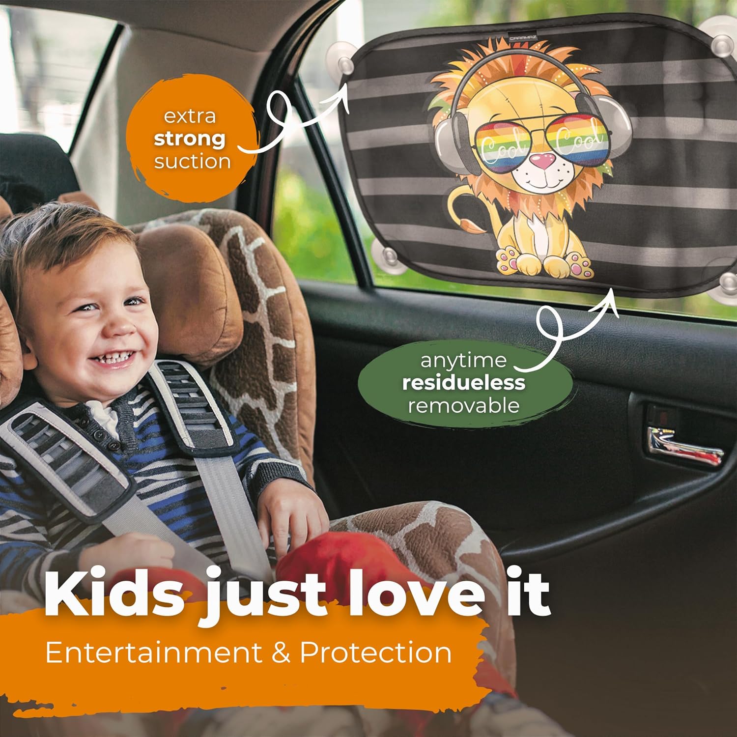 Thumbnail 1 de Car Window Shades for Baby (Lion Design) – UV protection mesh sunshades with suction cups, 48 x 30 cm, pack of 2