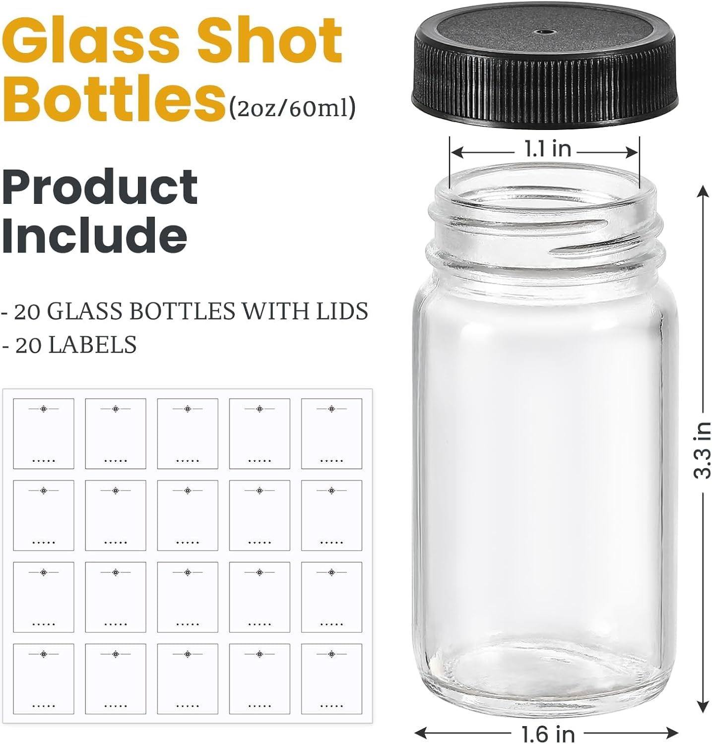 Detalle 2 de 2 oz Glass Shot Bottles 20-Pack