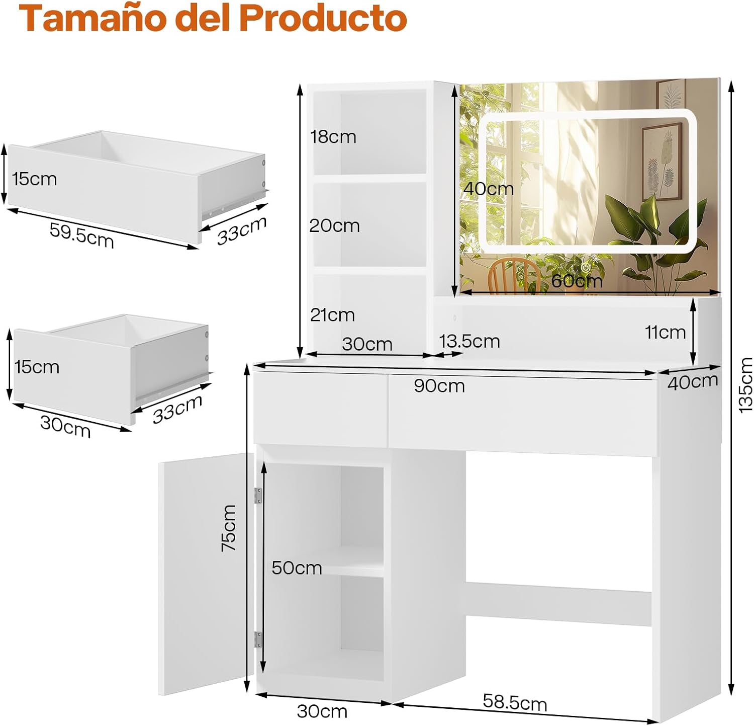 Thumbnail 1 de Airfish Tocador 60x40 cm con gran espejo
