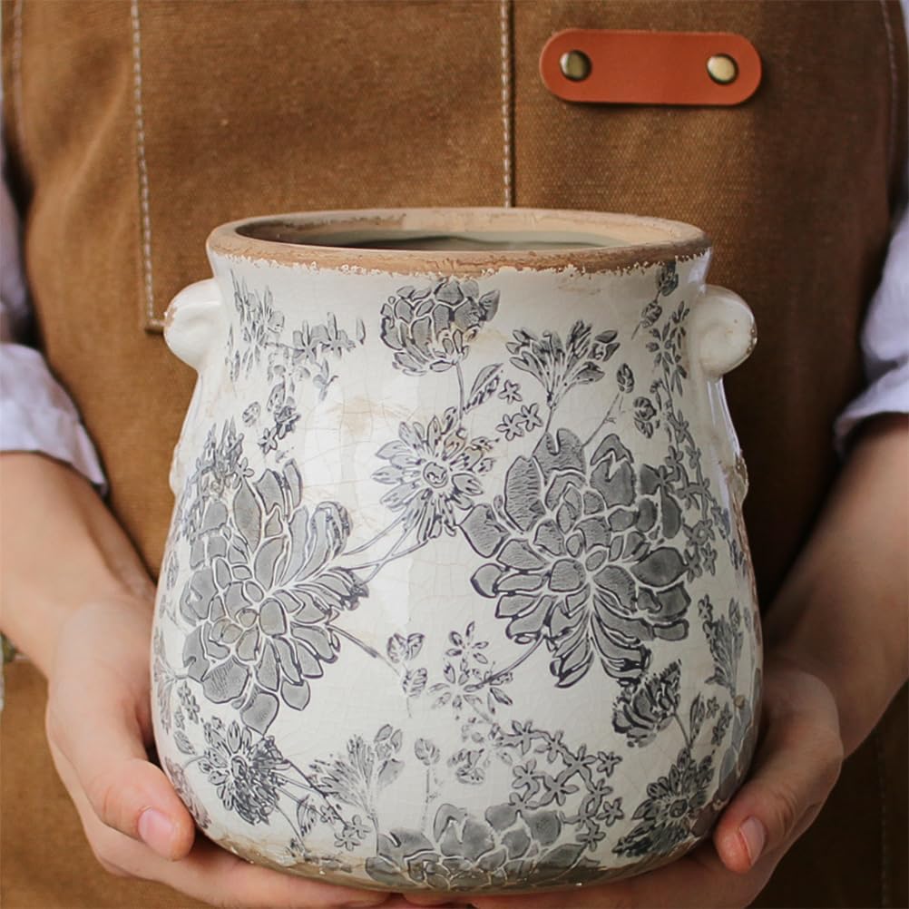 Detalle 2 de Xiaan Jiaju Tuscan Ceramic Planter & Vase, Grey Pot with Drainage
