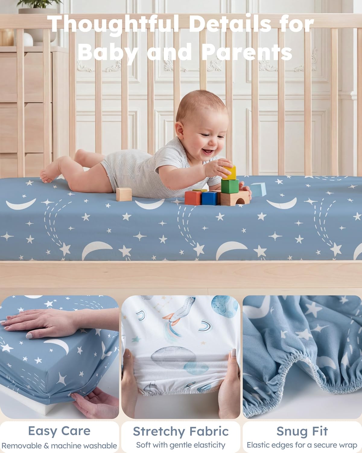 Detalle 1 de Nyessmee Crib Sheets 52 x 28 Inches
