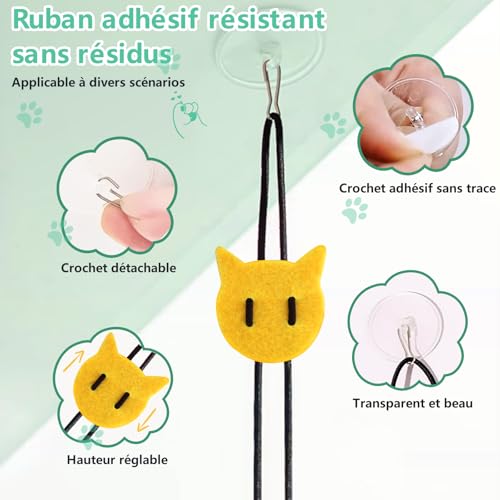 Detalle de FYNIGO - Pack de 2 Souris Suspendues Interactives pour Chat, Sans Piles, Corde Élastique et Plumage