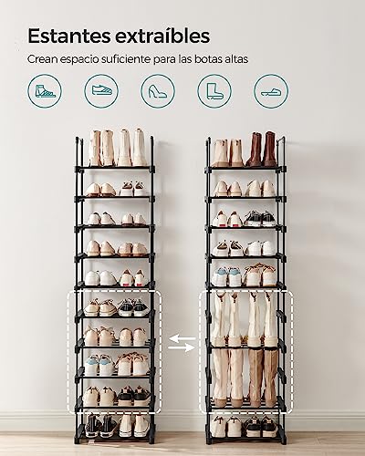 Detalle de SONGMICS DEKY LSA25BK, zapatero metálico de 10 niveles, negro
