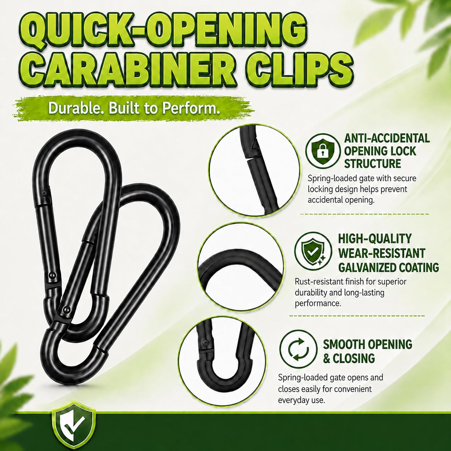 Detalle 1 de High-PQ M10 Spring Snap Hooks, 4-Inch Black Carbon Steel, 4-Pack