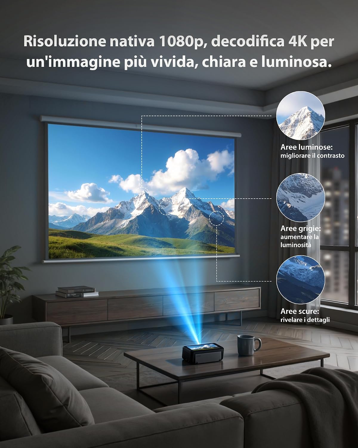 Detalle de Estelle One Proiettore 4K con 64GB, Android 12, schermo touch 5,99" e batteria integrata
