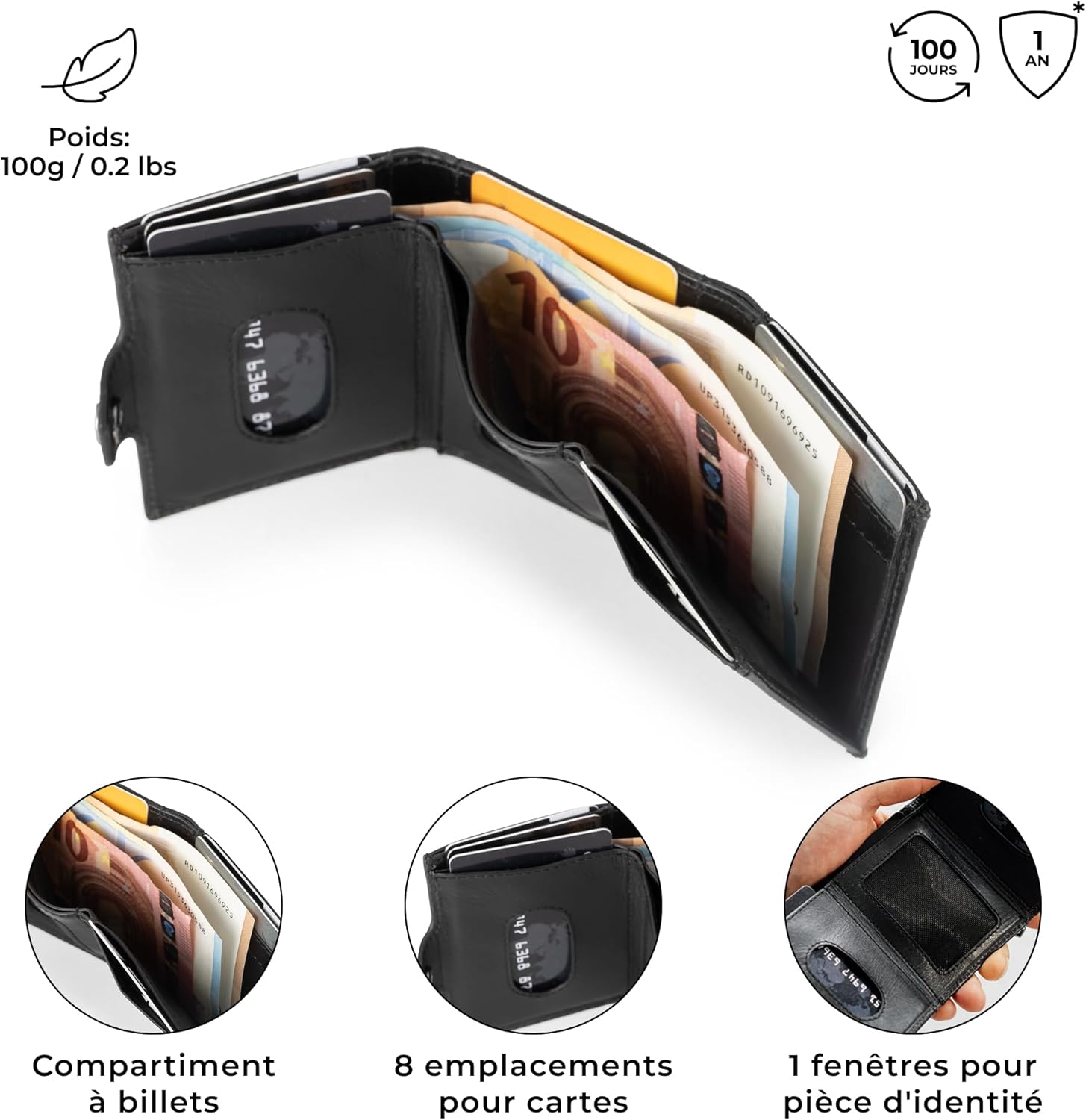Thumbnail 2 de Berliner Bags Hamburg Portefeuille Slim en cuir avec protection RFID – mini portemonnaie compact noir