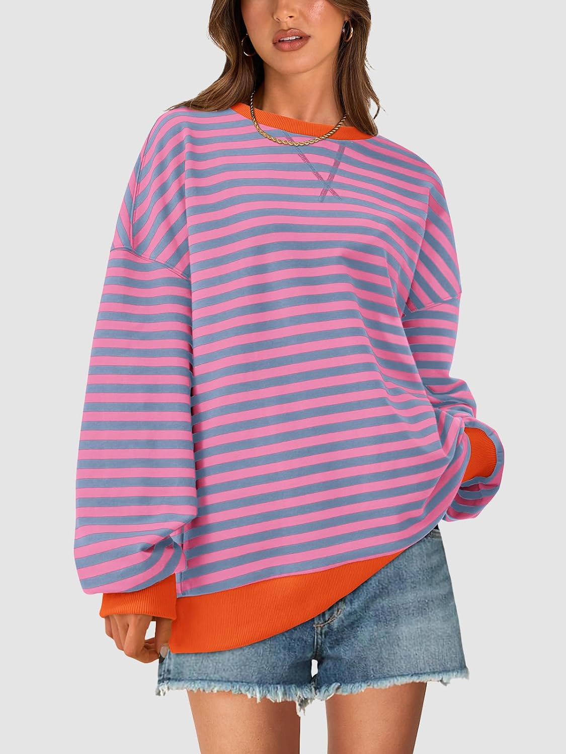 Detalle de PRETTYGARDEN Striped Oversized Sweatshirt casual top