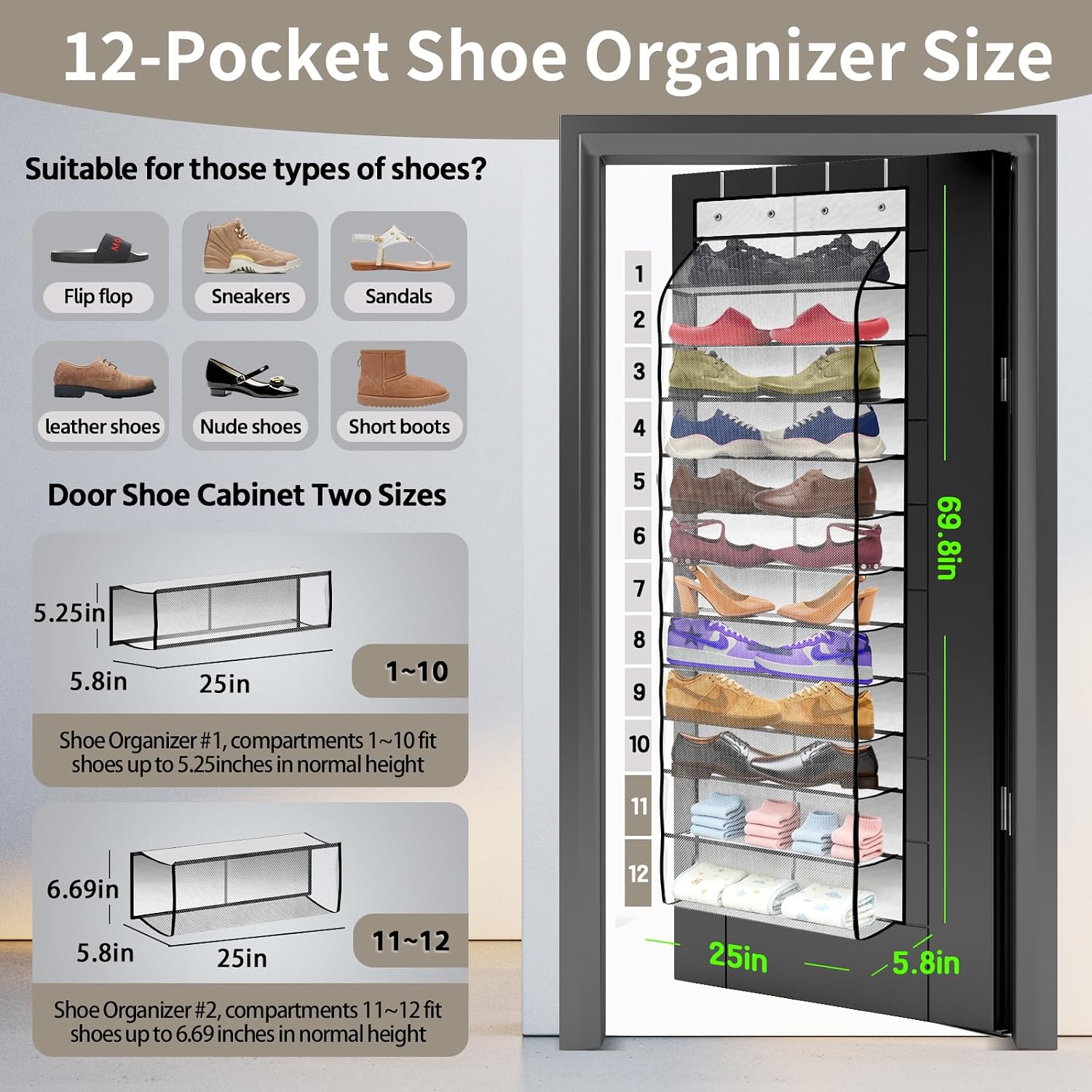 Detalle de PAULONE Over-the-Door Shoe Organizer, 12-Pocket