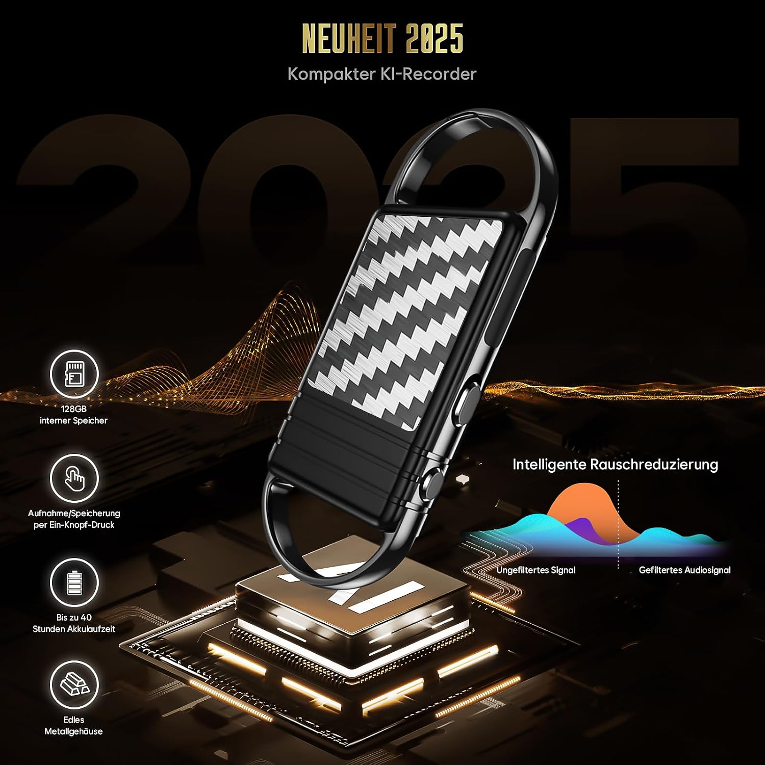 Detalle 2 de 128GB Digitales Diktiergerät 9600 Std. Aufnahme