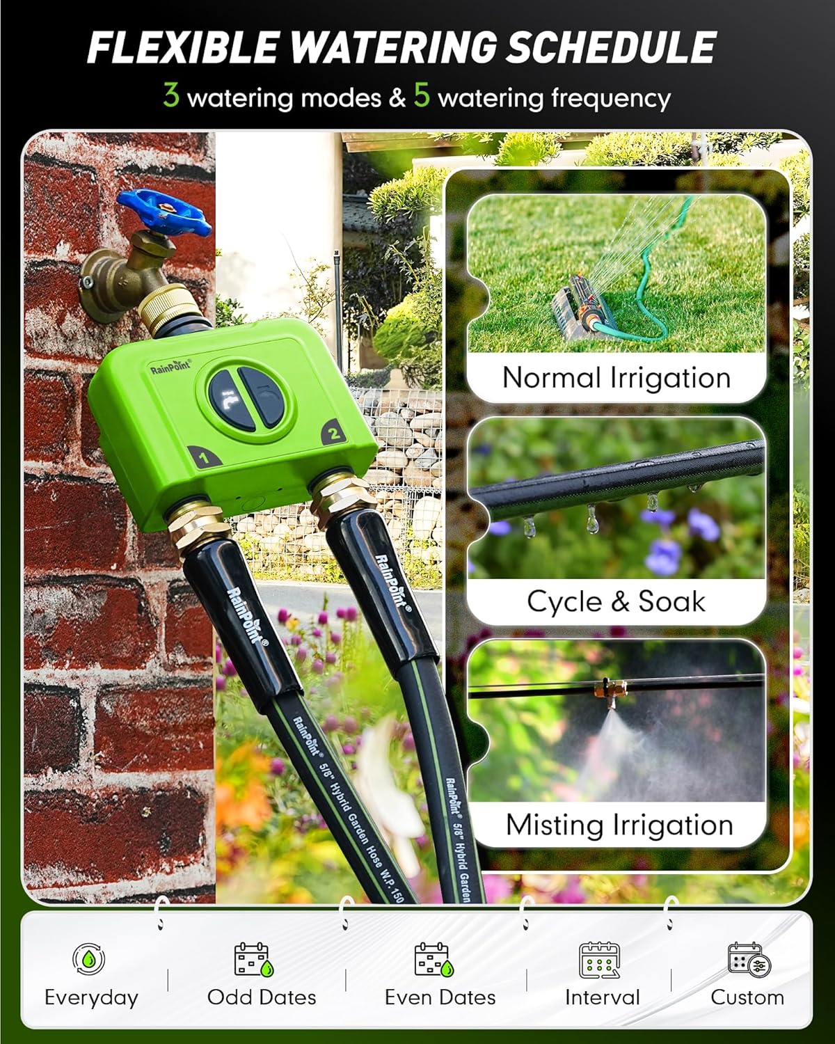 Thumbnail 2 de RAINPOINT WiFi Water Timer (2 outlets) – smart irrigation hose timer with brass inlet/outlet and weather-based control