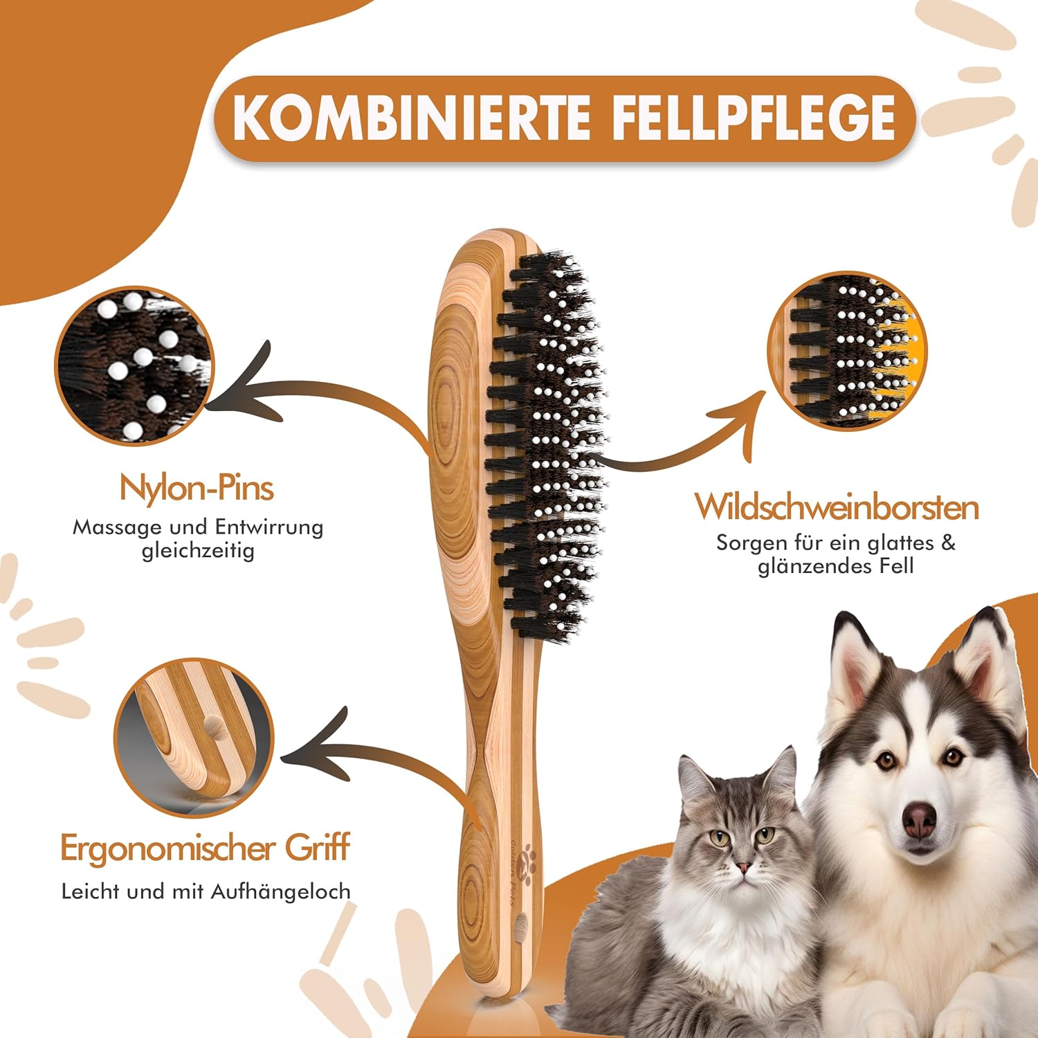 Detalle 2 de Bambus Kombi Hundebürste Glätten mittellang 🐾