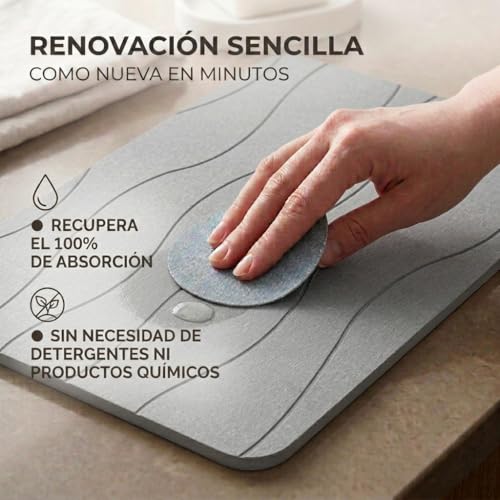 Detalle de edihome Alfombra Diatomita Baño 40x60 cm Gris Claro – secado ultrarrápido, absorbente y antideslizante
