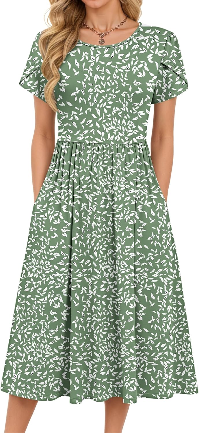 Detalle de MOLERANI Summer Dress for Women: UK Round Neck Short Sleeve Tunic with Pockets