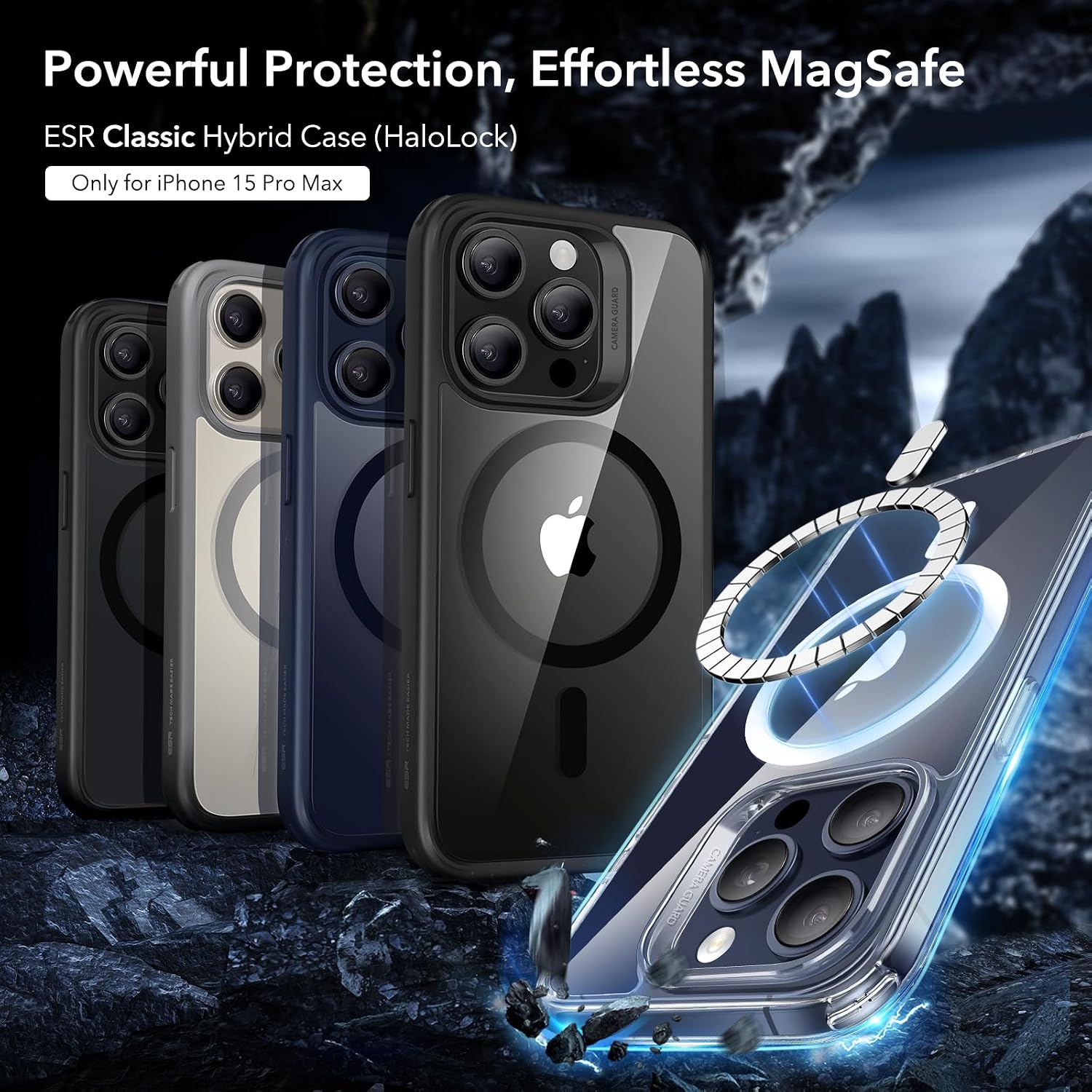 Detalle de ESR iPhone 15 Pro Max Hülle mit MagSafe, MIL-STD-810H Schutz und klarer, kratzfester Rückseite