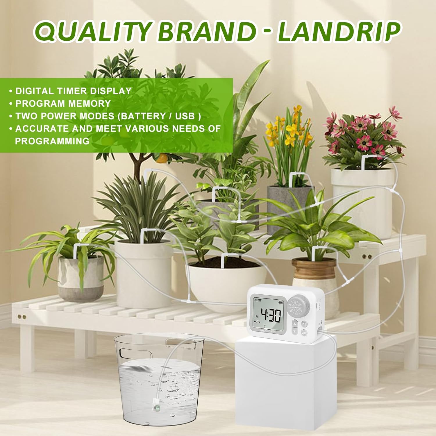 Thumbnail 3 de Landrip irrigazione automatica per vasi con timer LCD e programmazione (bianco)