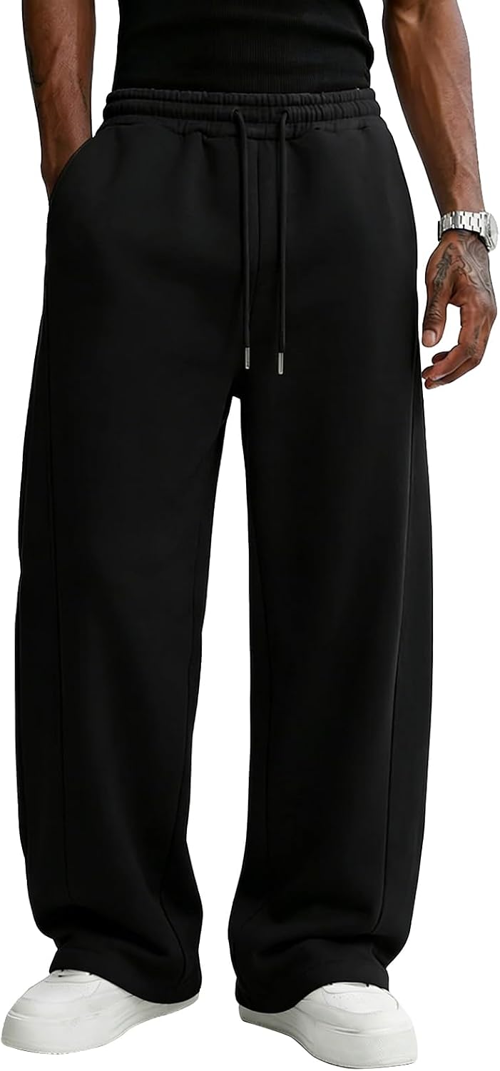 Detalle de Wangdo Men's Baggy Sweatpants: Wide-Leg Cotton-Blend Lounge Joggers with Pockets