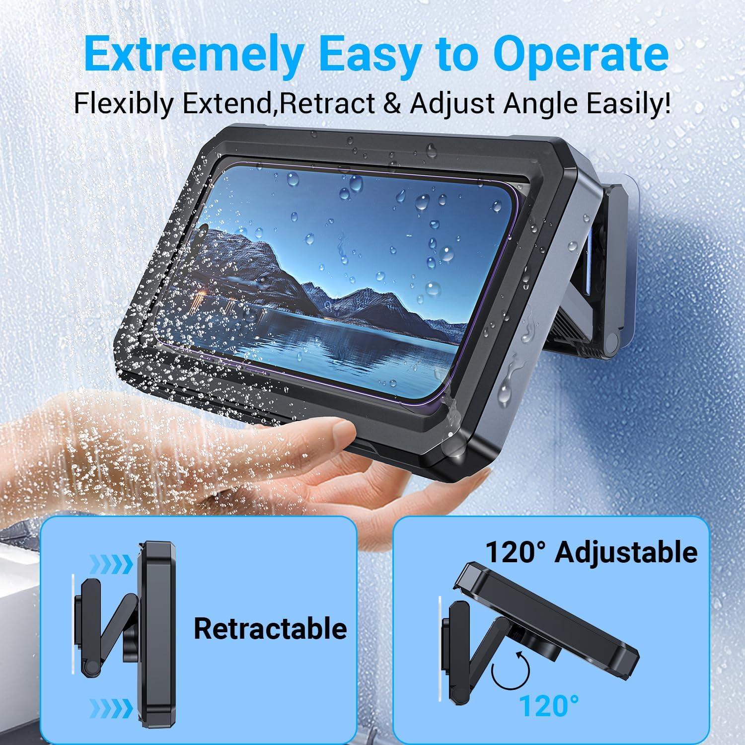 Detalle 2 de Coolpow Y01 Waterproof Shower Phone Holder, 480° Rotation and Adjustable Mount