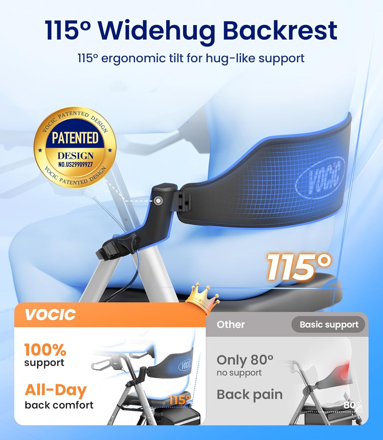 Detalle de VOCIC Rollator Walker with Seat: All‑Terrain, Foldable Mobility Aid
