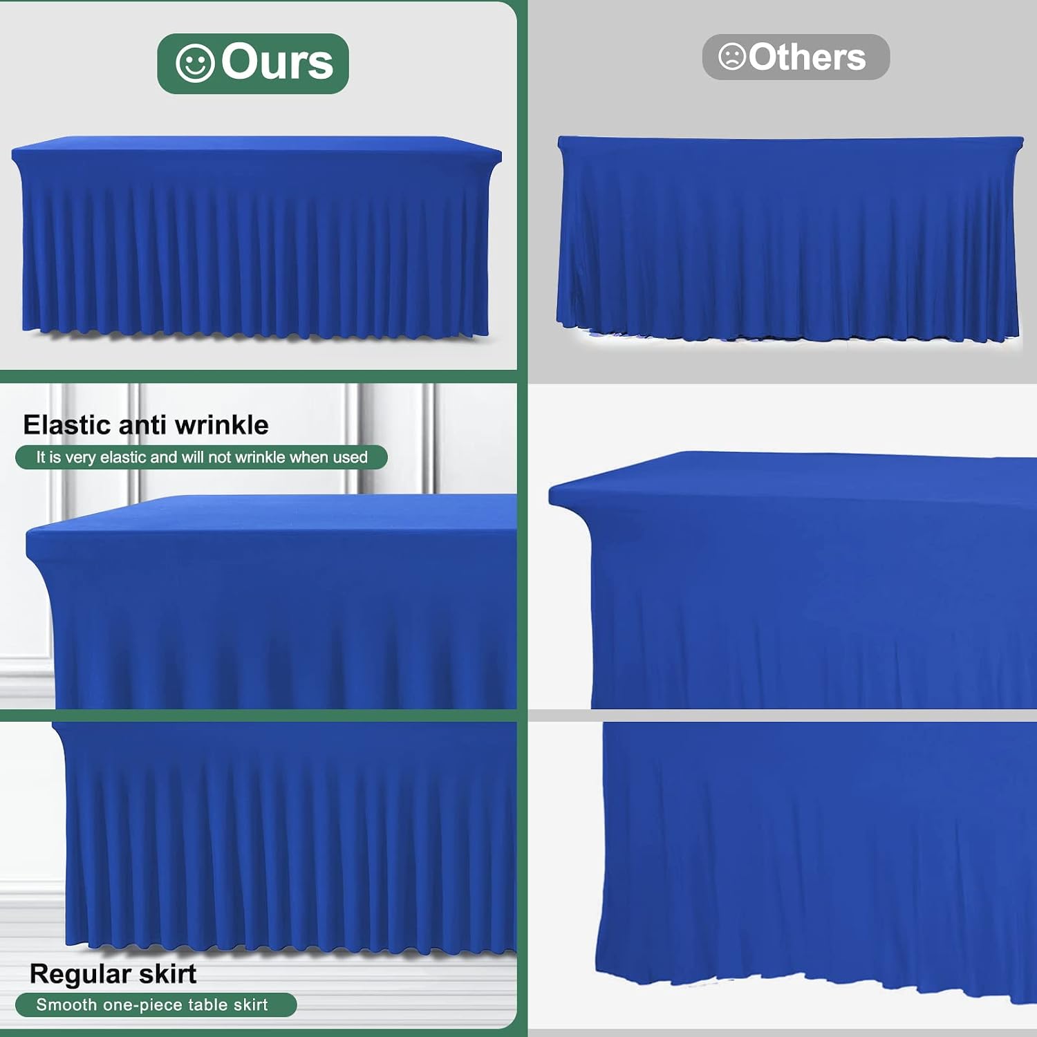 Detalle 2 de BDDC Table Skirts for Rectangle Tables (8ft) — 2-Pack Royal Blue One-Piece Tablecloth Skirt
