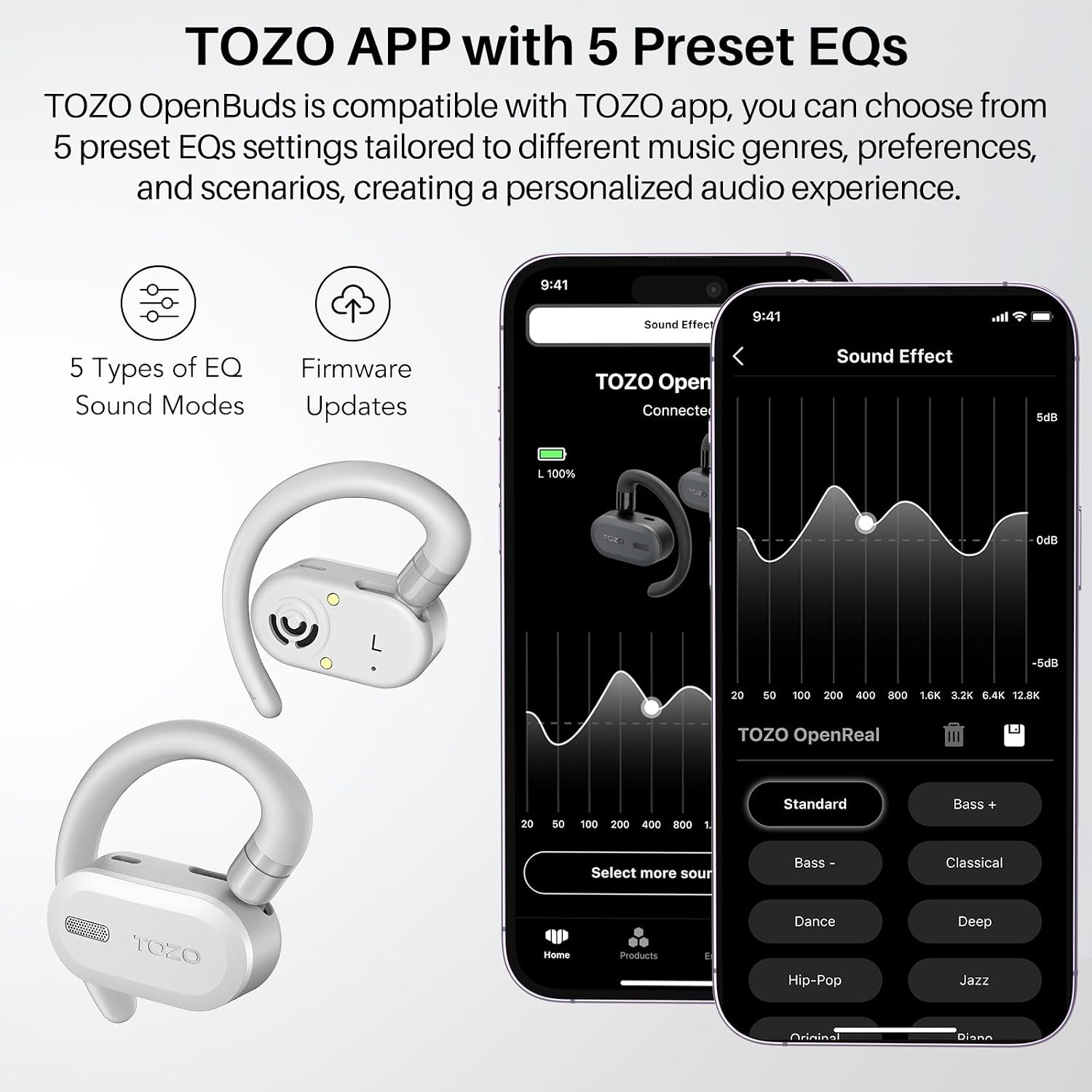 Detalle de TOZO O2 Open Ear Wireless Headphones – Lightweight, Dual-Axis Comfort for Everyday Use