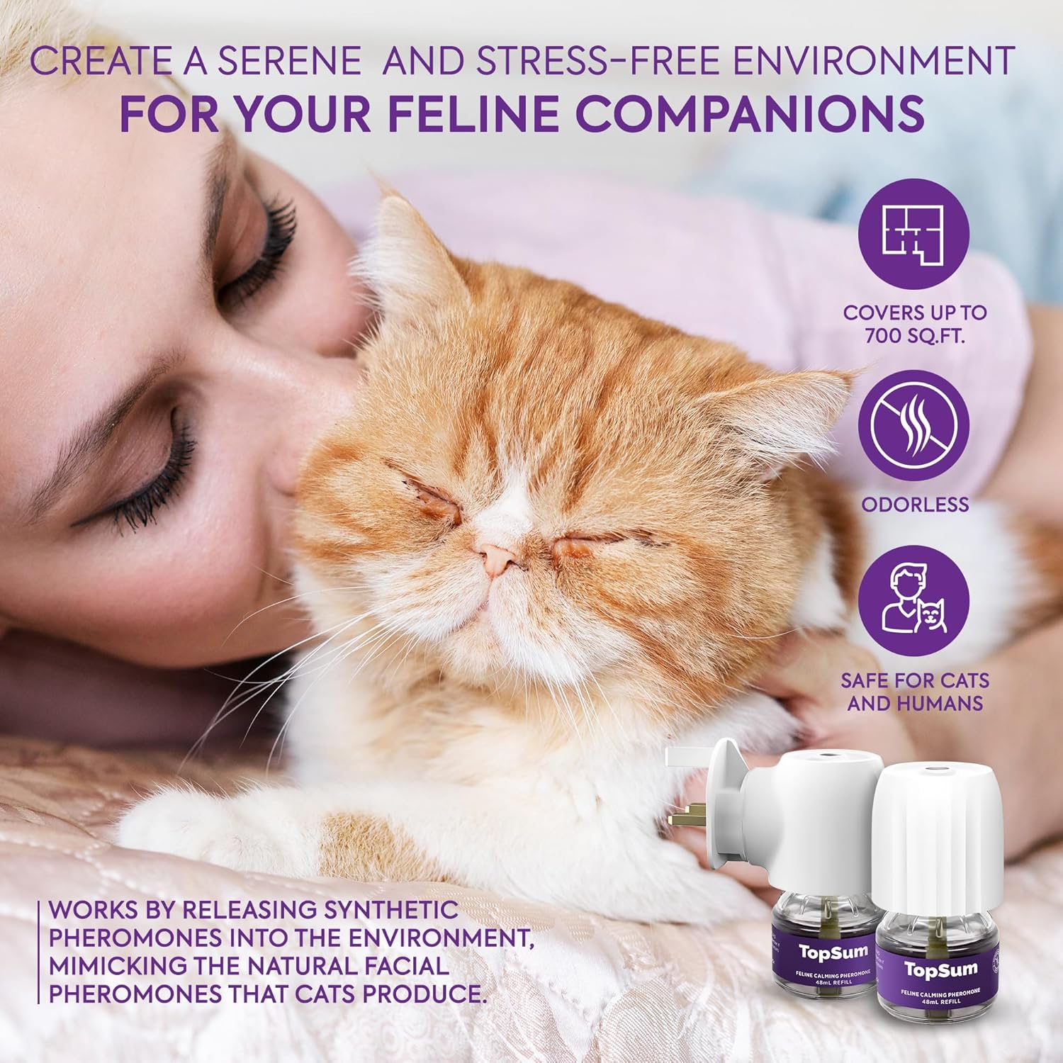 Detalle de TopSum Cat Calming Plug-in Diffuser: Premium Cat Pheromone Diffuser Kit