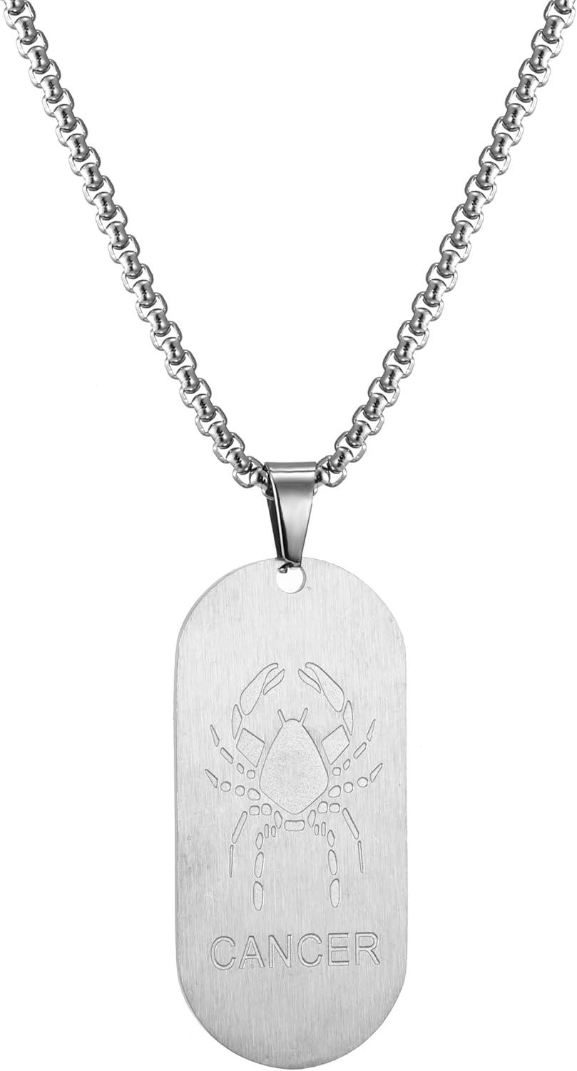 Detalle de AFSTALR Kette 12 Sternbilder – Halskette mit Militär-Namensschild Anhänger, Tierkreis-Konstellation, 60 cm