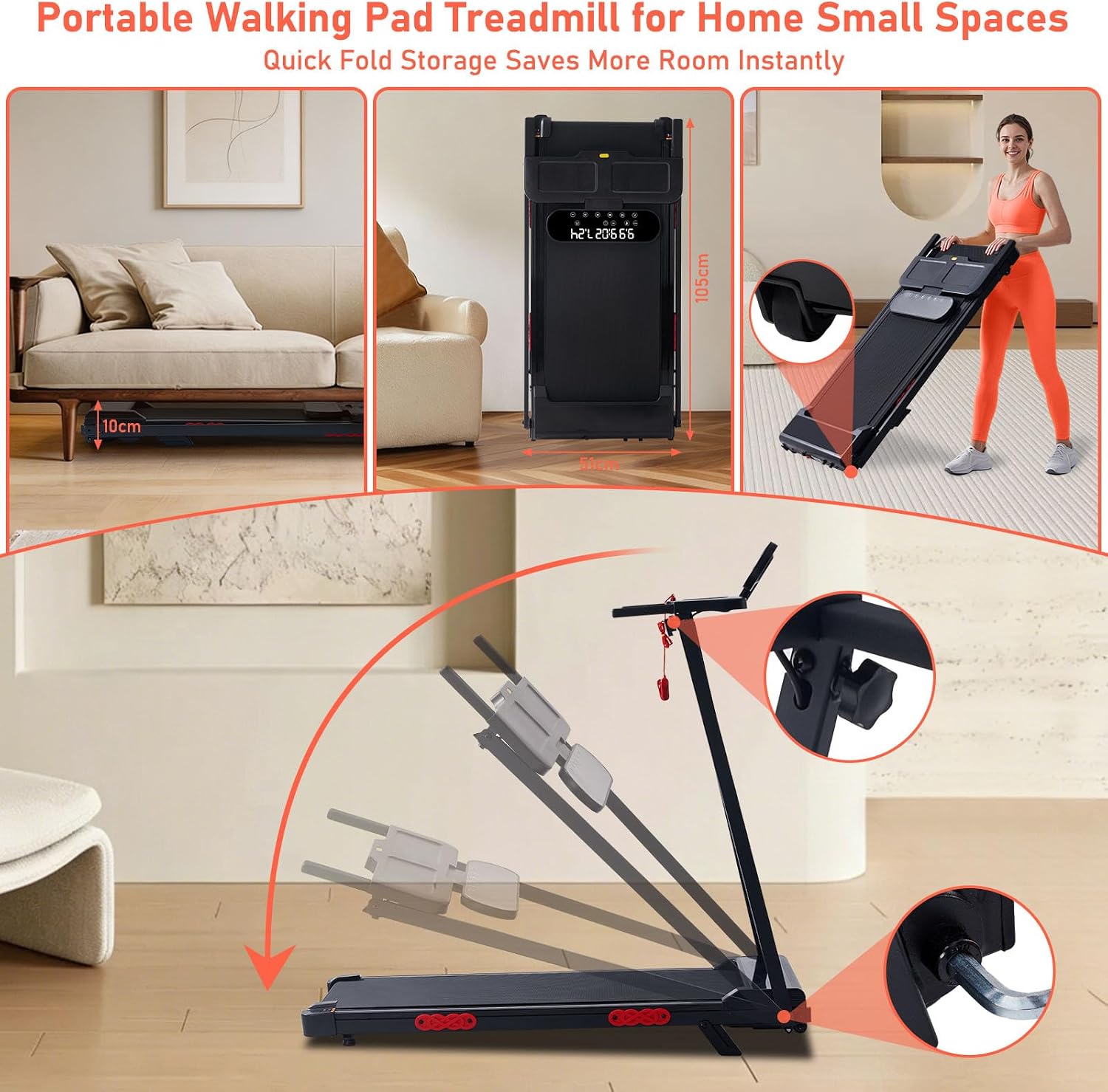 Thumbnail 6 de MCRG 380QM-5L6 Walking Pad Treadmill with Incline, 3.5 HP, 12 Programs