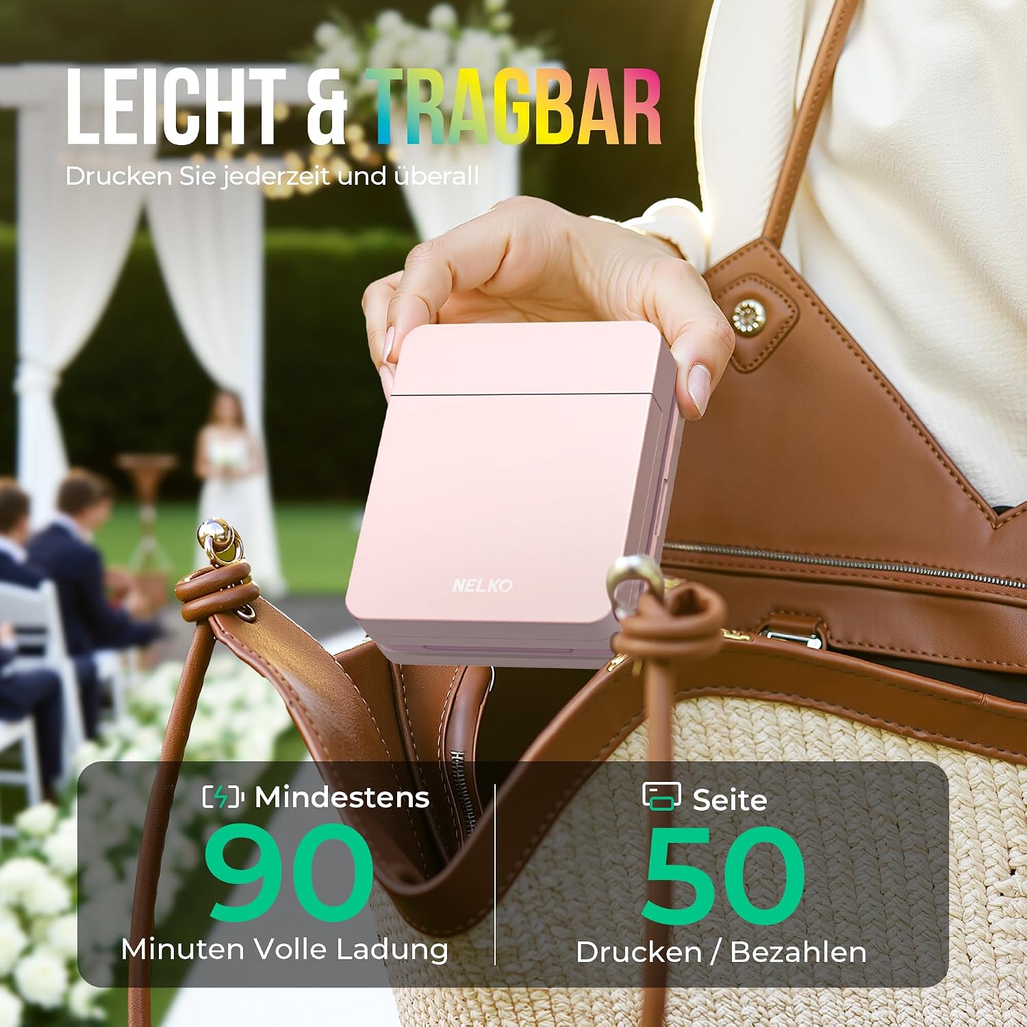 Detalle de Nelko PP01 Tragbarer Mini-Fotodrucker – Rosa, 20 Blatt Klebepapier, Bluetooth, App, Tintenstrahldrucker