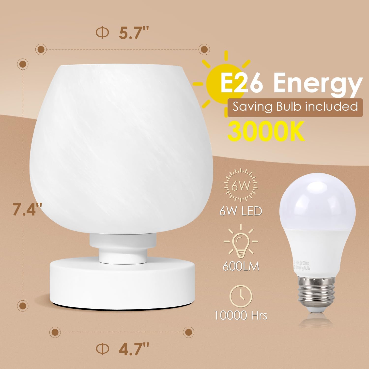 Detalle 2 de Soilsiu Touch Bedside Table Lamp with Dimmable Light and Opal Glass Shade