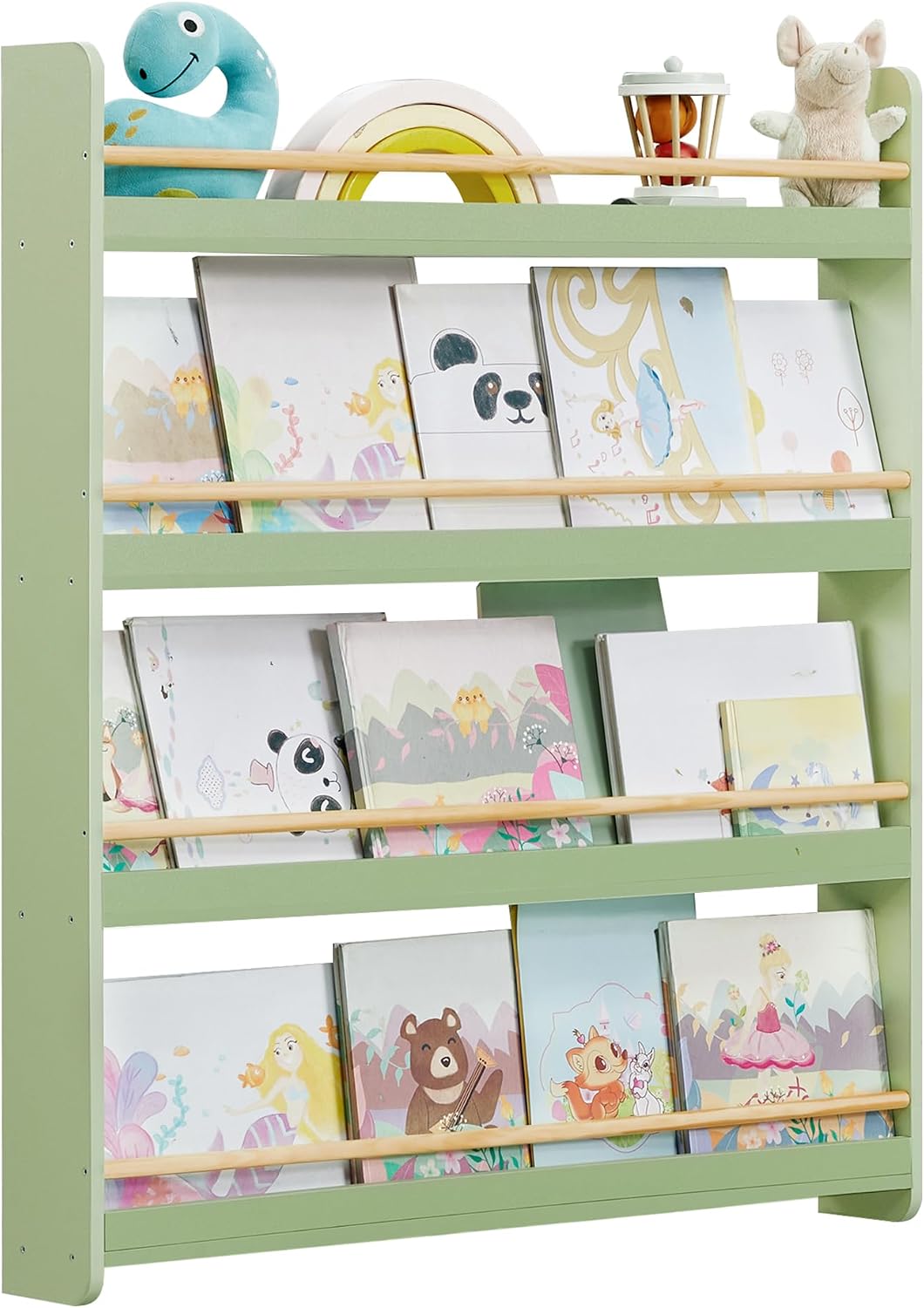 Detalle de SONGMICS Kinder-Bücherregal GKR014CE02 mit 4 Ebenen (wandmontiert) – lorbeergrün/natur