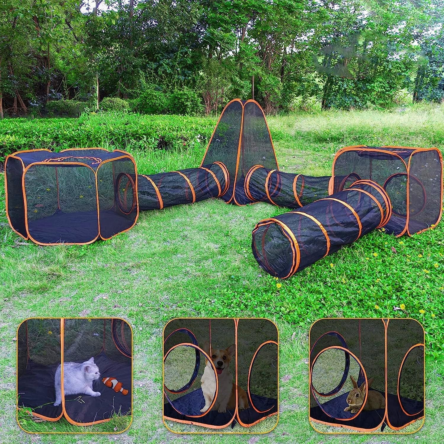 Detalle de Homegroove 6-in-1 Outdoor Cat Enclosures for Indoor Cats: Portable Playhouse, Tent and Tunnel System