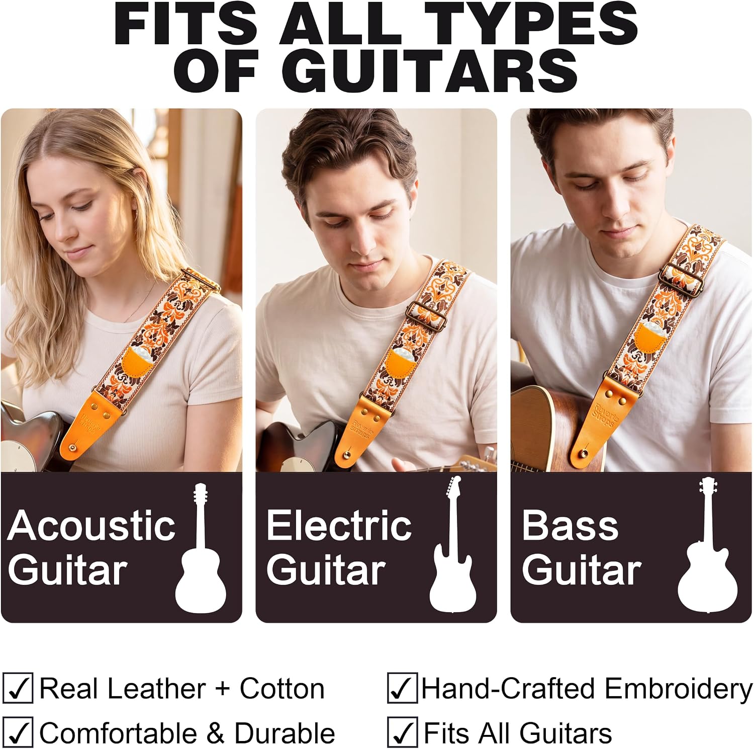 Detalle de Guitar Strap, 63-Inch Adjustable Jacquard