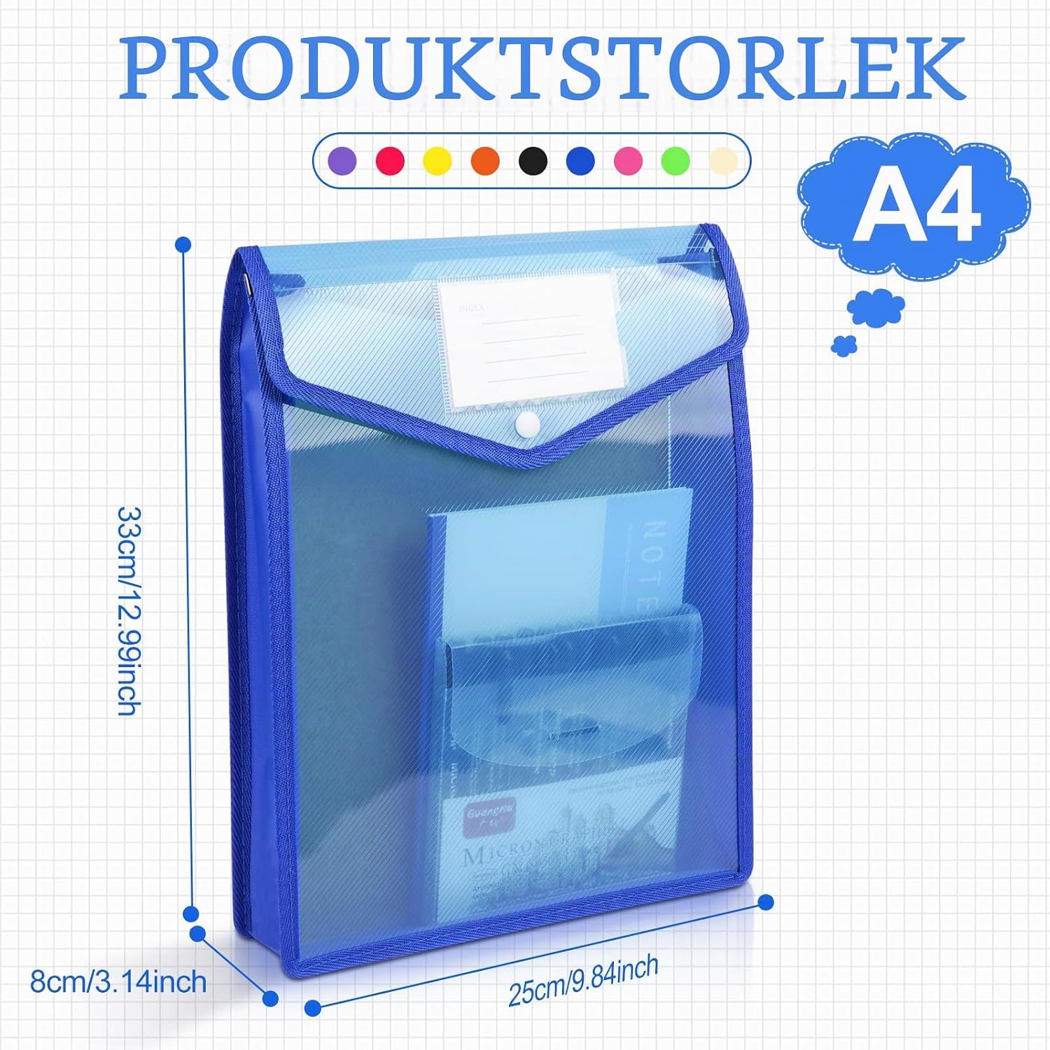 Detalle 2 de Vicloon A4-dokumentmappar, 9-pack med snäppstängning och kortfack