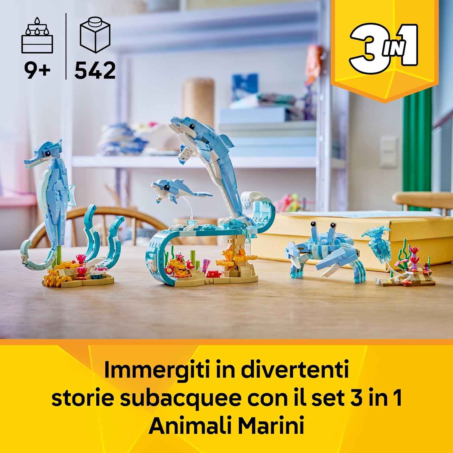 Detalle de LEGO Creator 3 in 1 Animali Marini: Delfini Meravigliosi (31385) – 3 modelli in 1