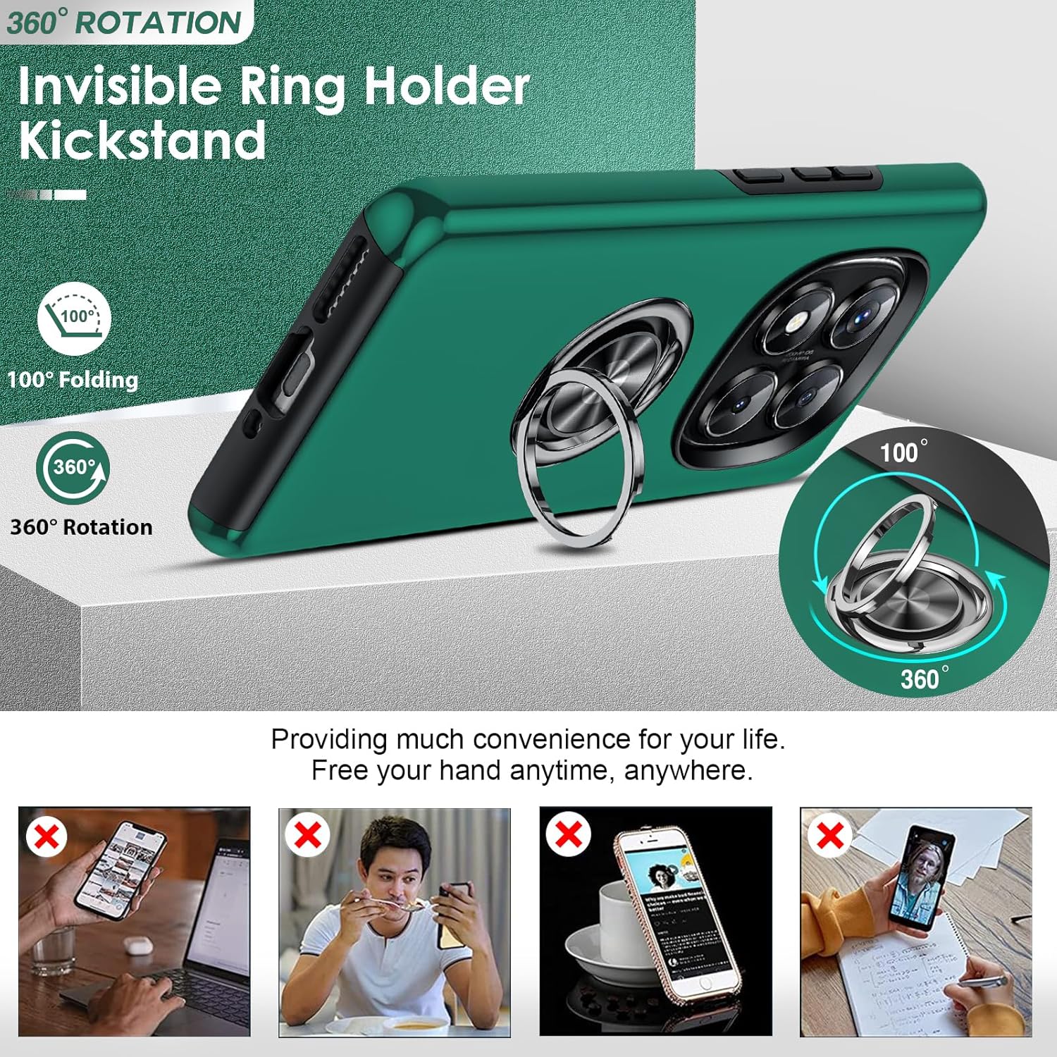 Detalle de Coque LeYi pour Xiaomi Redmi Note 14 Pro 5G / 4G et Note 14 Pro Plus 5G — TPU/PC, anneau invisible